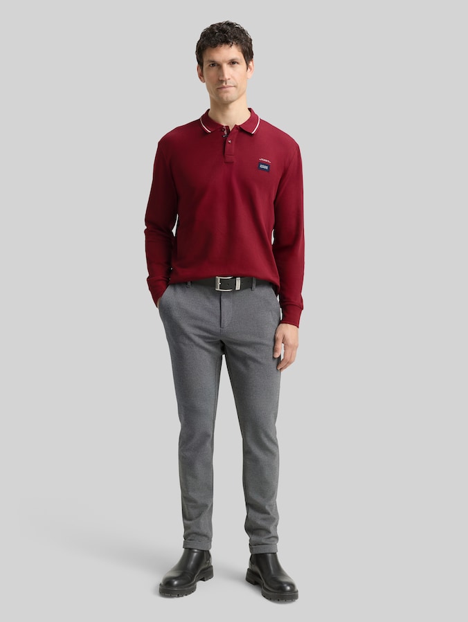 Langarm Piqué Poloshirt mit Logo-Print von Men, Cabarnet Bordeaux Red