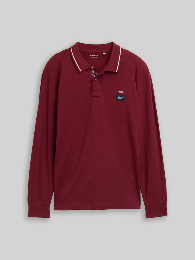 Langarm Piqué Poloshirt mit Logo-Print von Men, Cabarnet Bordeaux Red