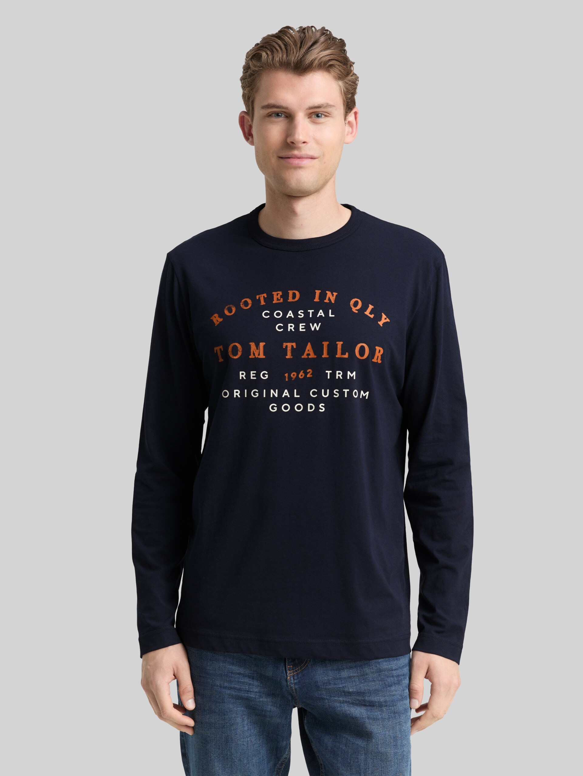 T-shirt met lange mouwen en logo-print - sky captain blue - Nek model vooraanzicht