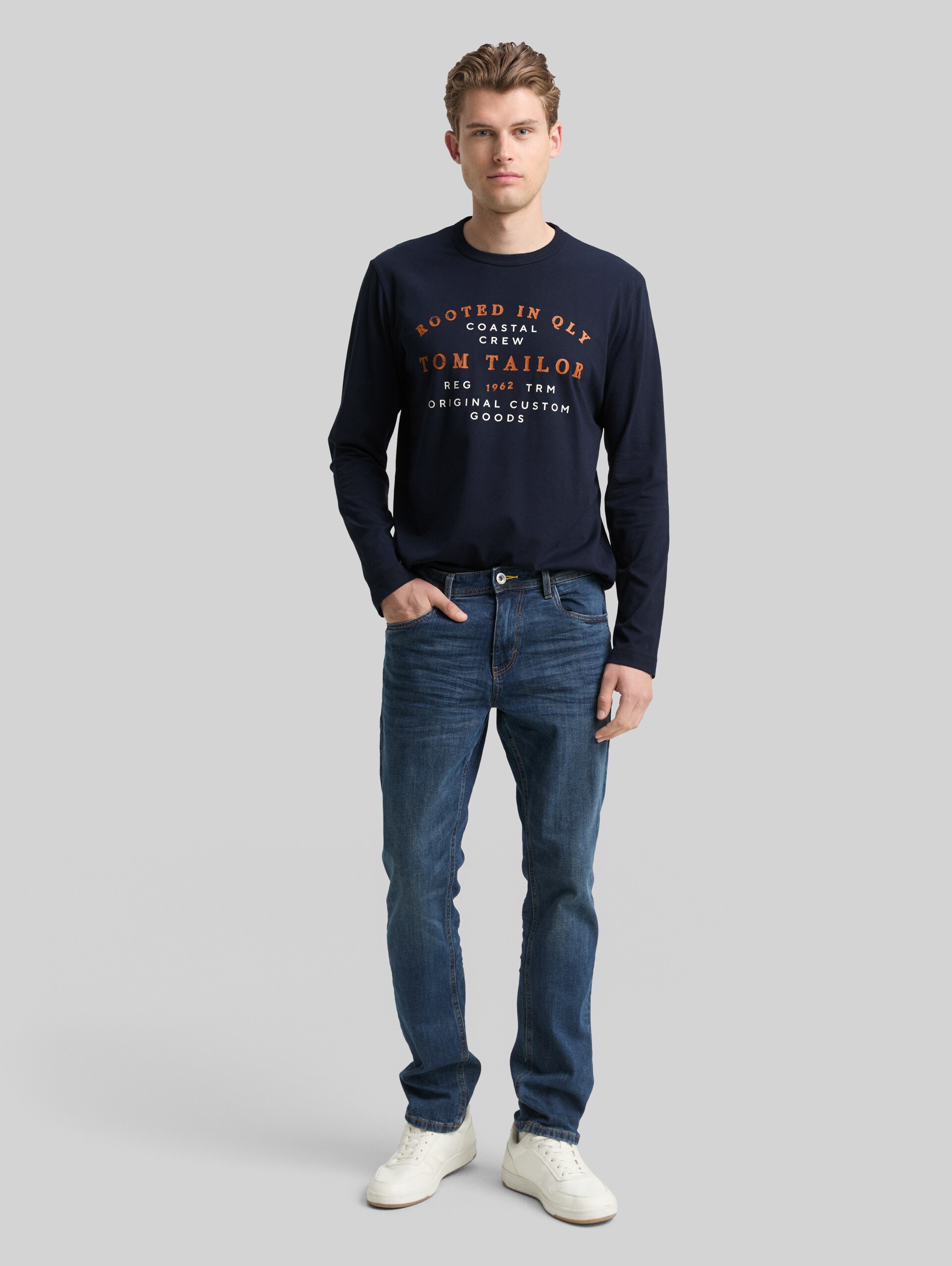 T-shirt met lange mouwen en logo-print - sky captain blue - Model vooraanzicht