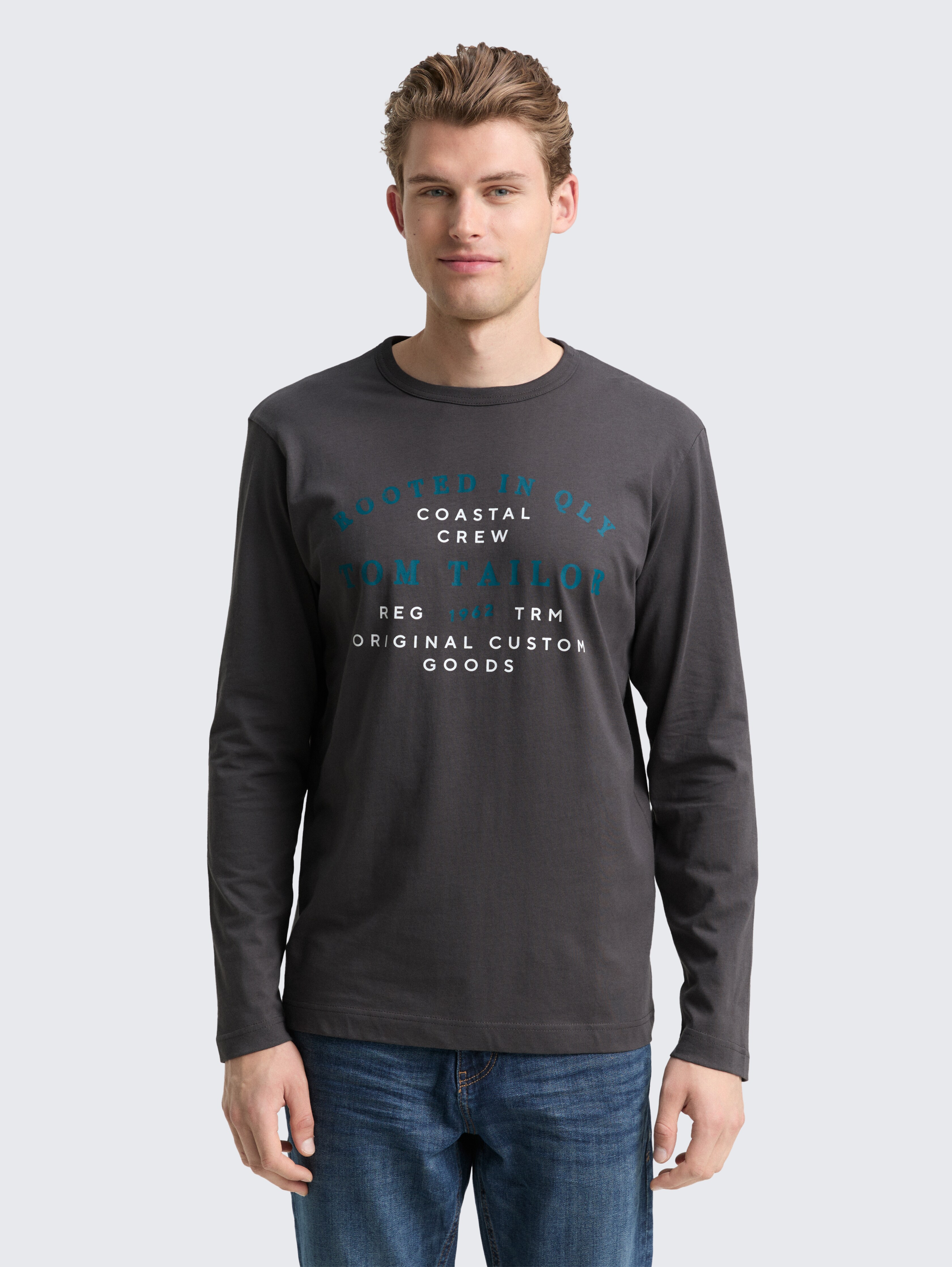 Langarmshirt mit Logo-Print von Men, Tarmac Grey