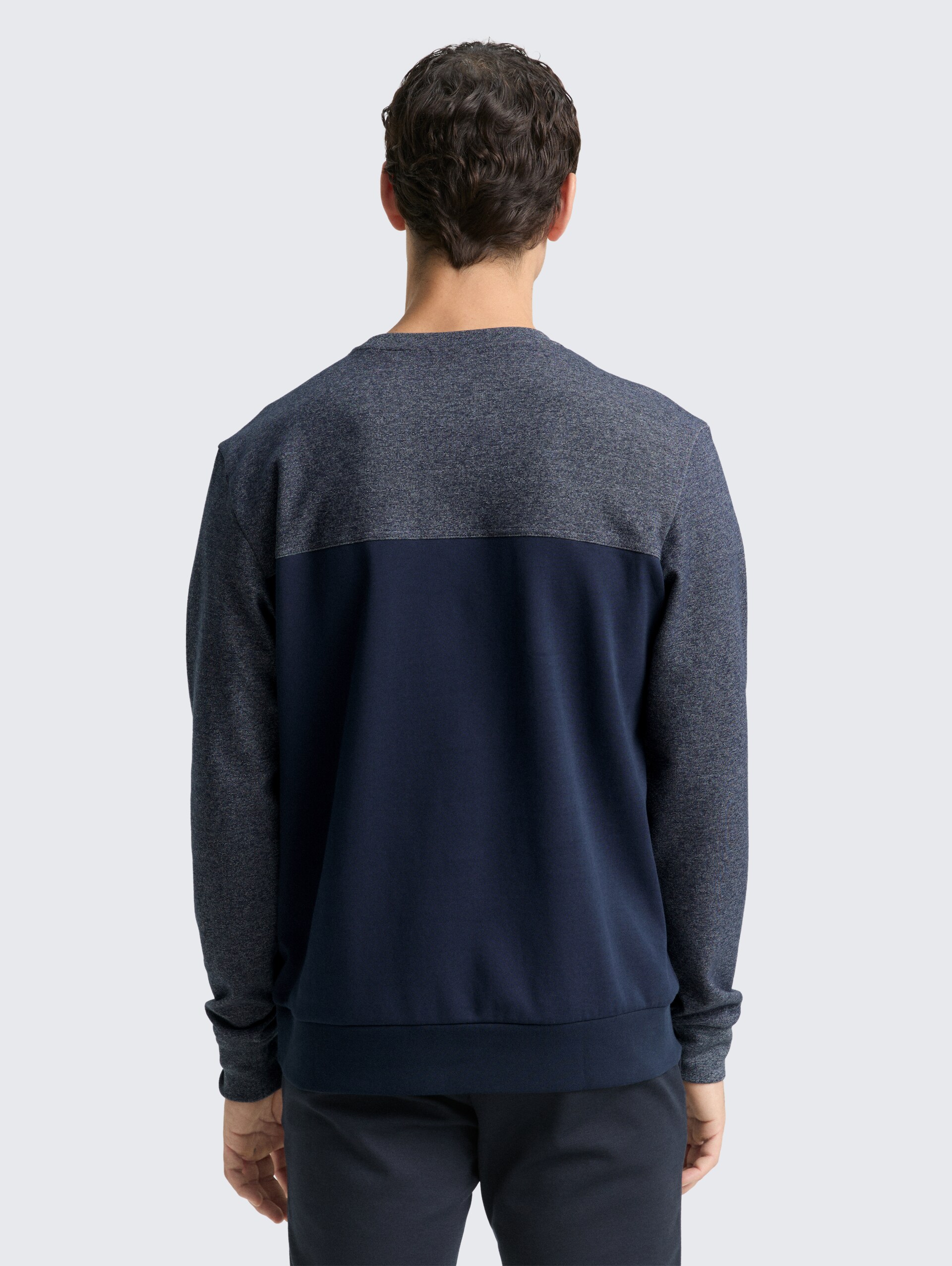 Crewneck Sweatshirt mit Struktur-Mix - sky captain blue - Auschnitt Model-Rückansicht