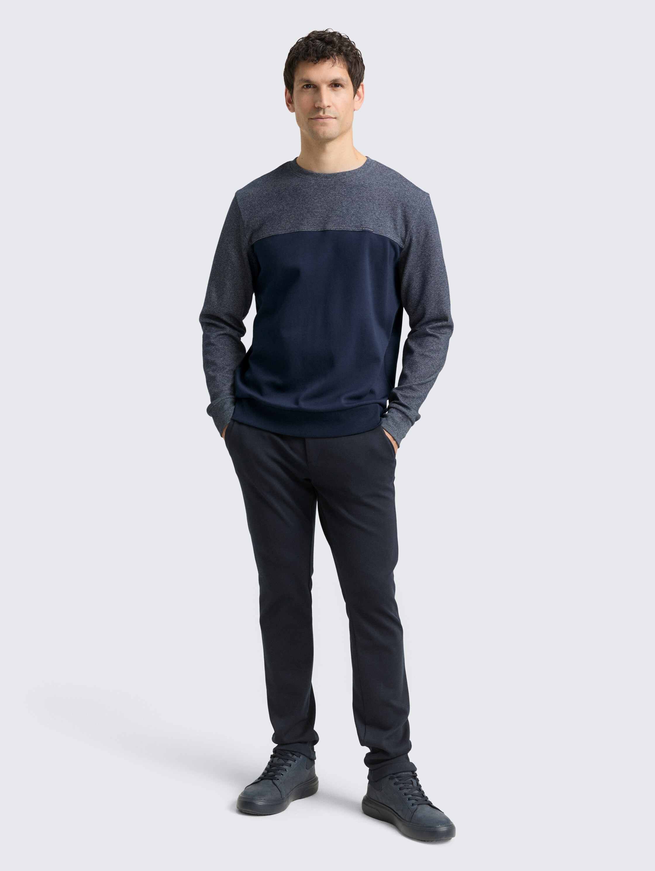 Crewneck Sweatshirt mit Struktur-Mix - sky_captain_blue_1 - 