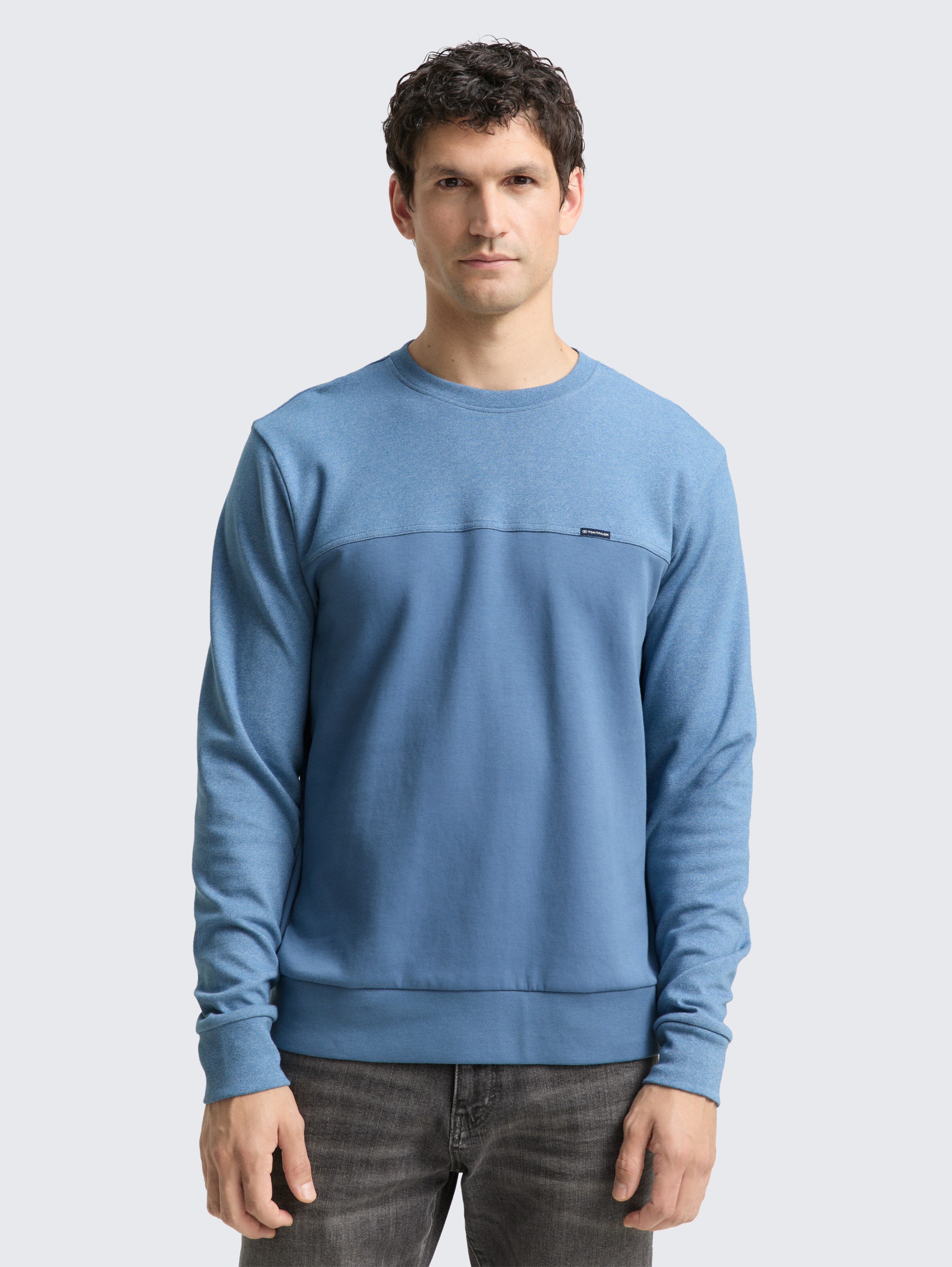 Crewneck Sweatshirt mit Struktur-Mix von Men, Faded Uniform Blue