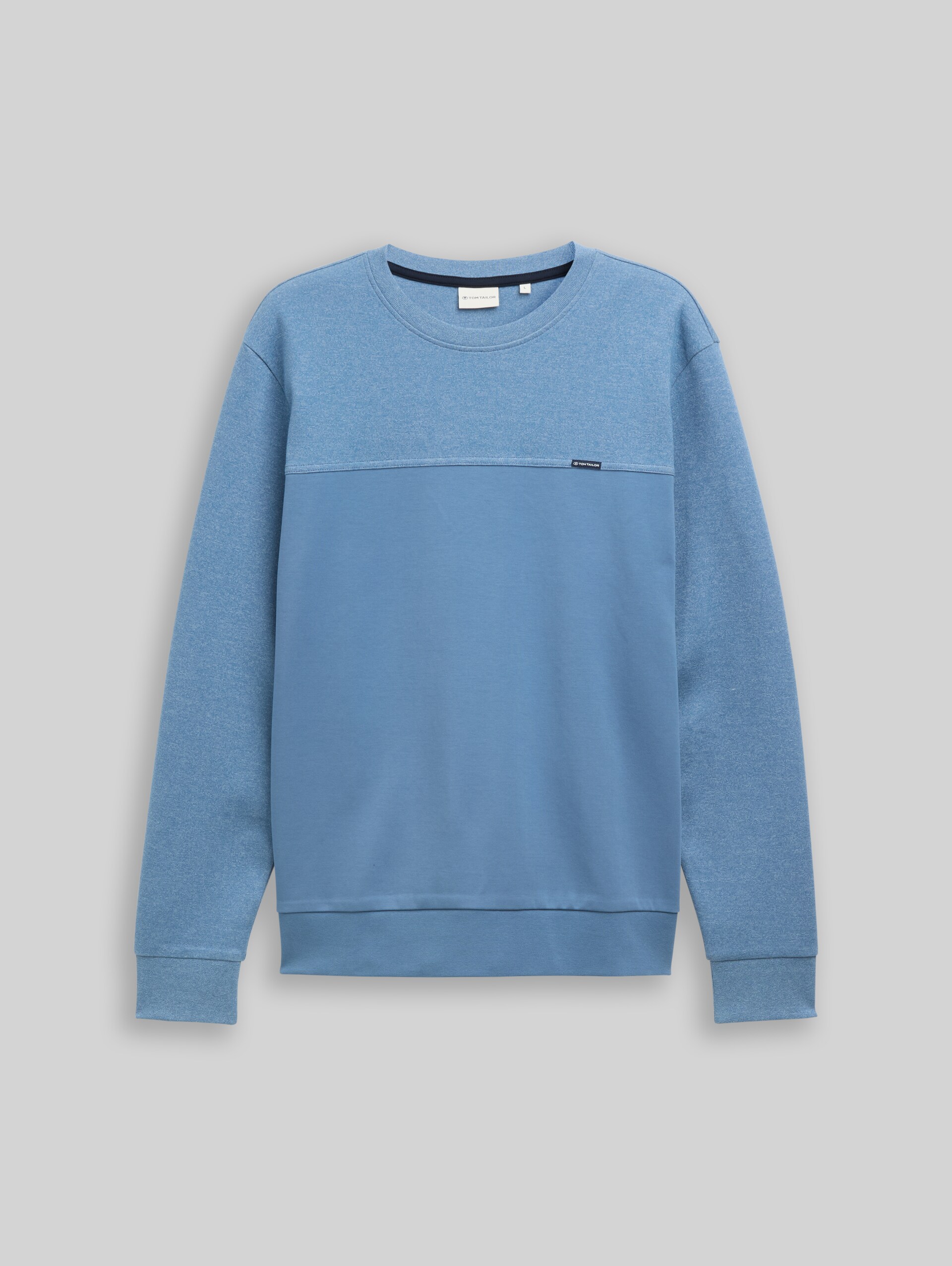 Crewneck sweatshirt with textured mix - Faded Uniform Blue - Front product view