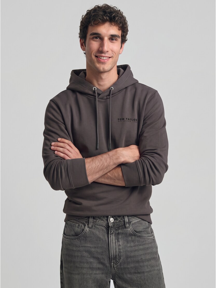 Hoodie-sweatshirt met logoprint door Men, Tarmac Grey