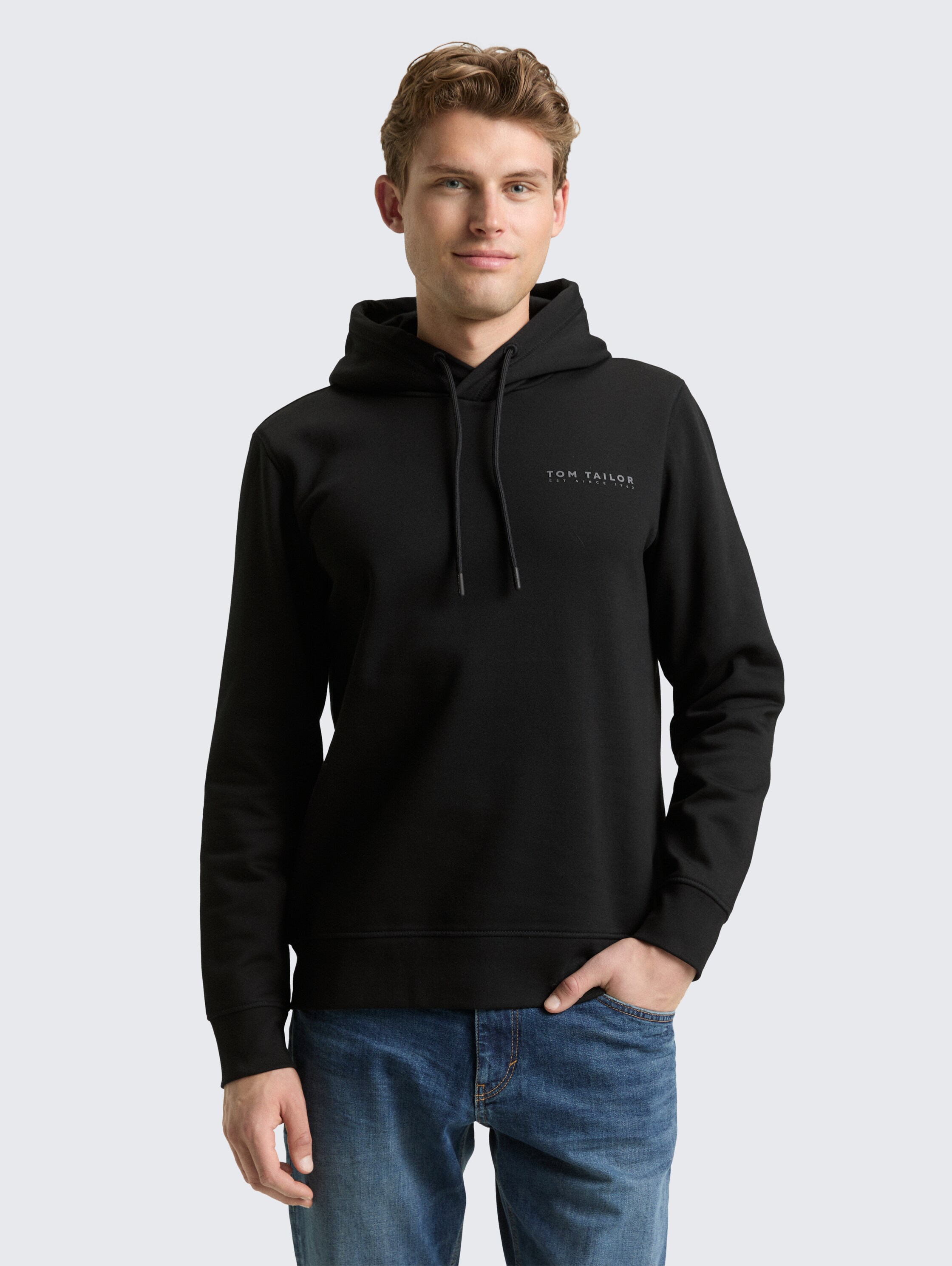 Hoodie sweatshirt - Black - Nek model vooraanzicht