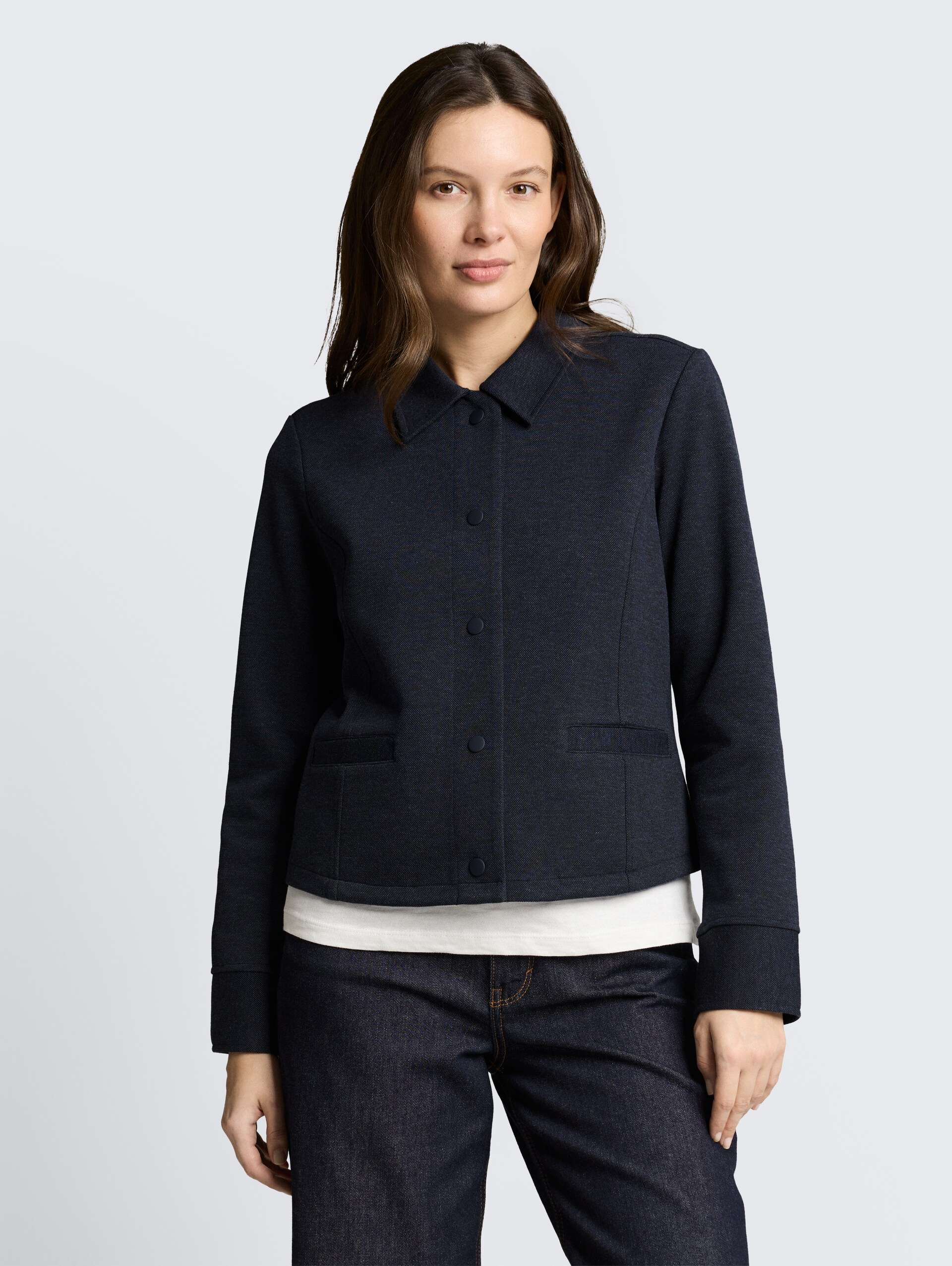 Regular Fit Piqué Jacke - blue melange pique