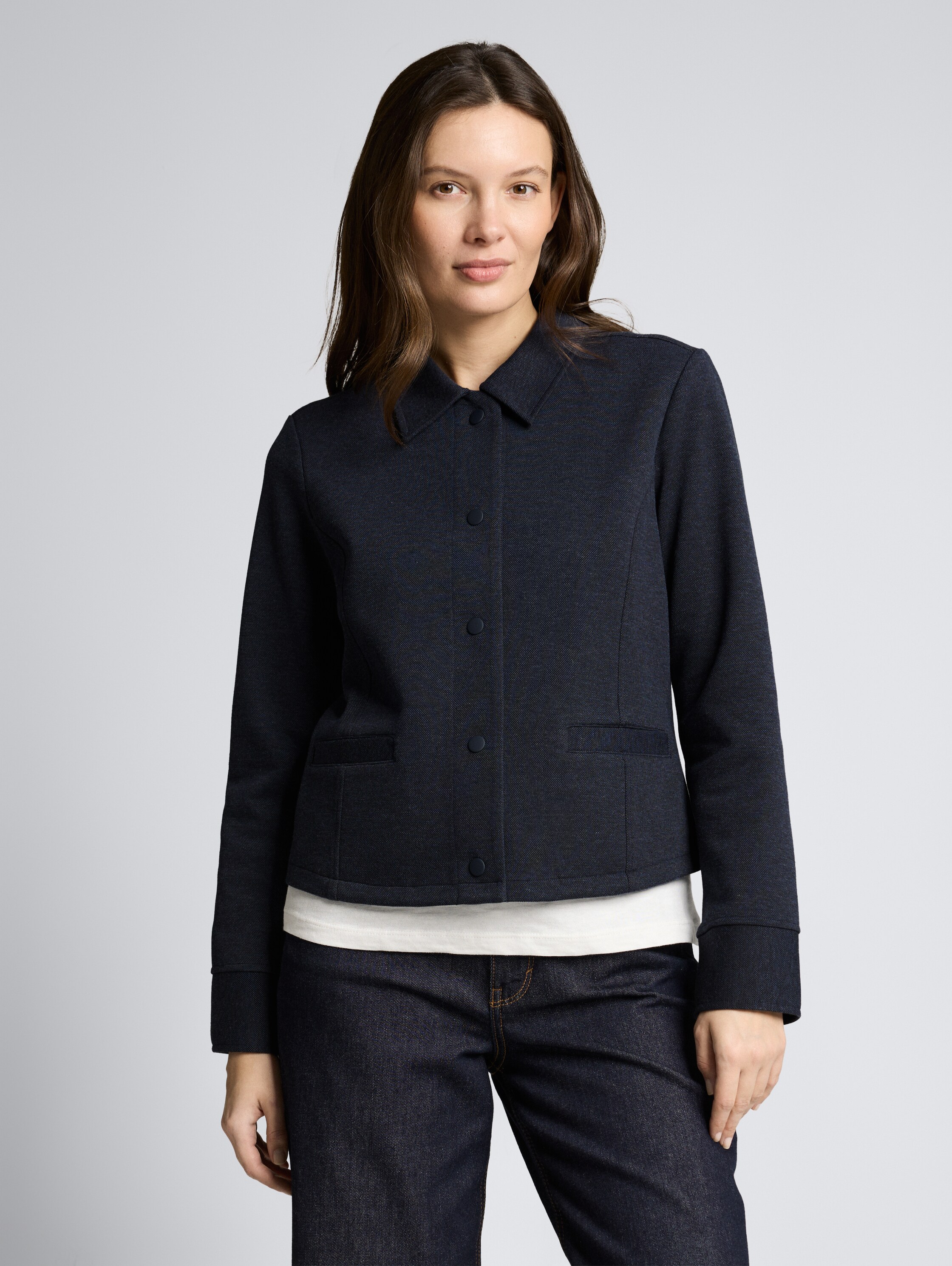 Regular Fit Piqué Jacke - blue melange pique