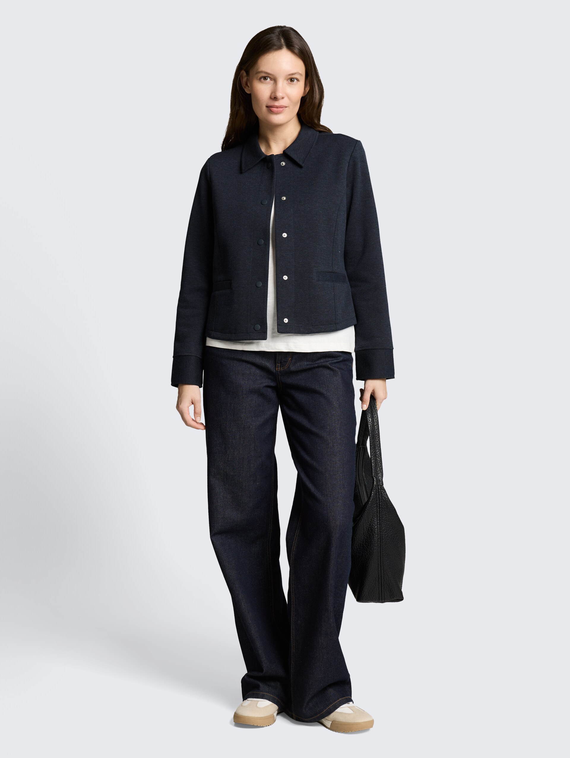 Regular Fit Piqué Jacke - blue melange pique