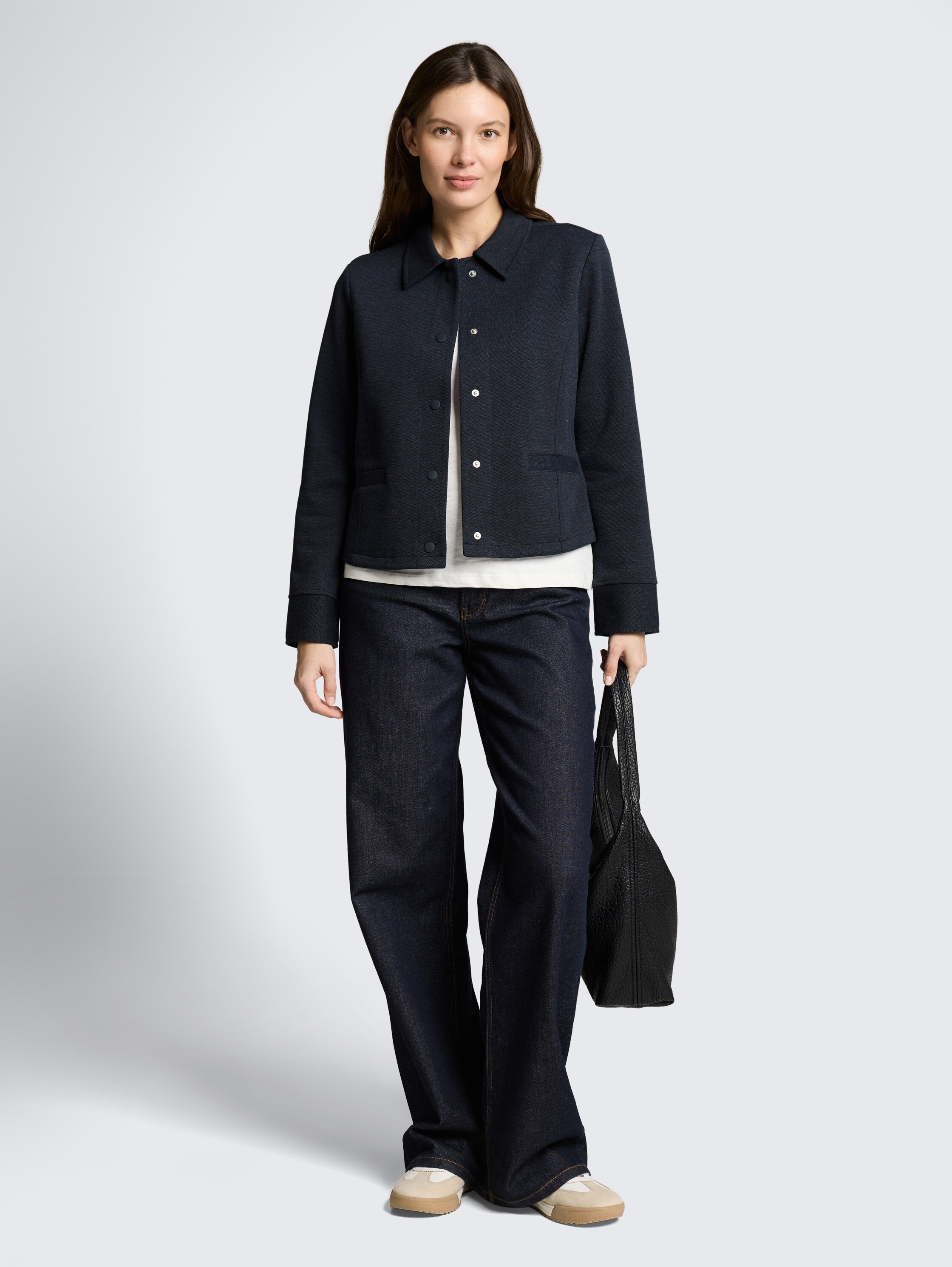 Regular Fit Piqué Jacke - blue melange pique