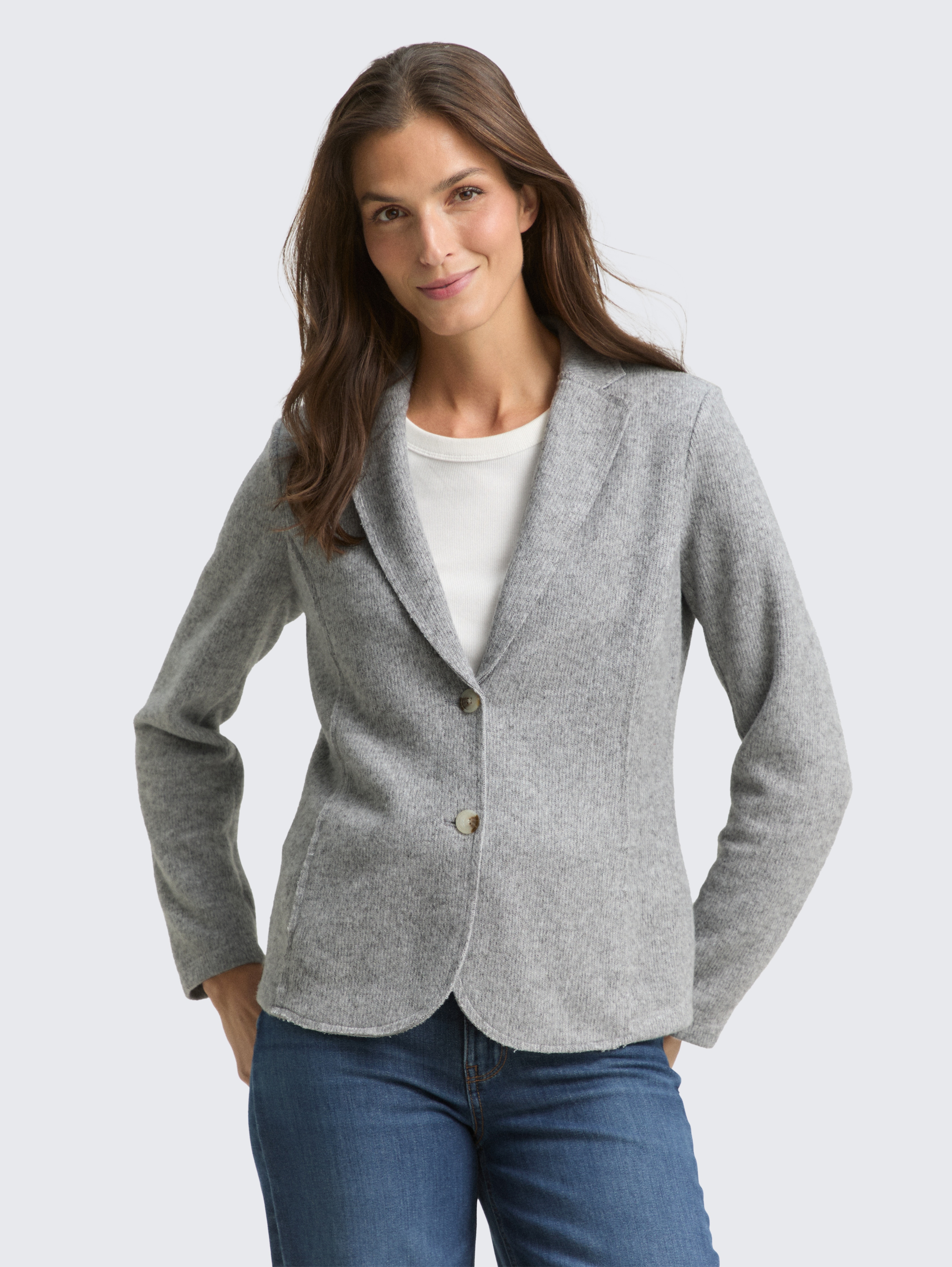 Slim Fit Blazer in Melange-Optik von Women, medium silver grey melange