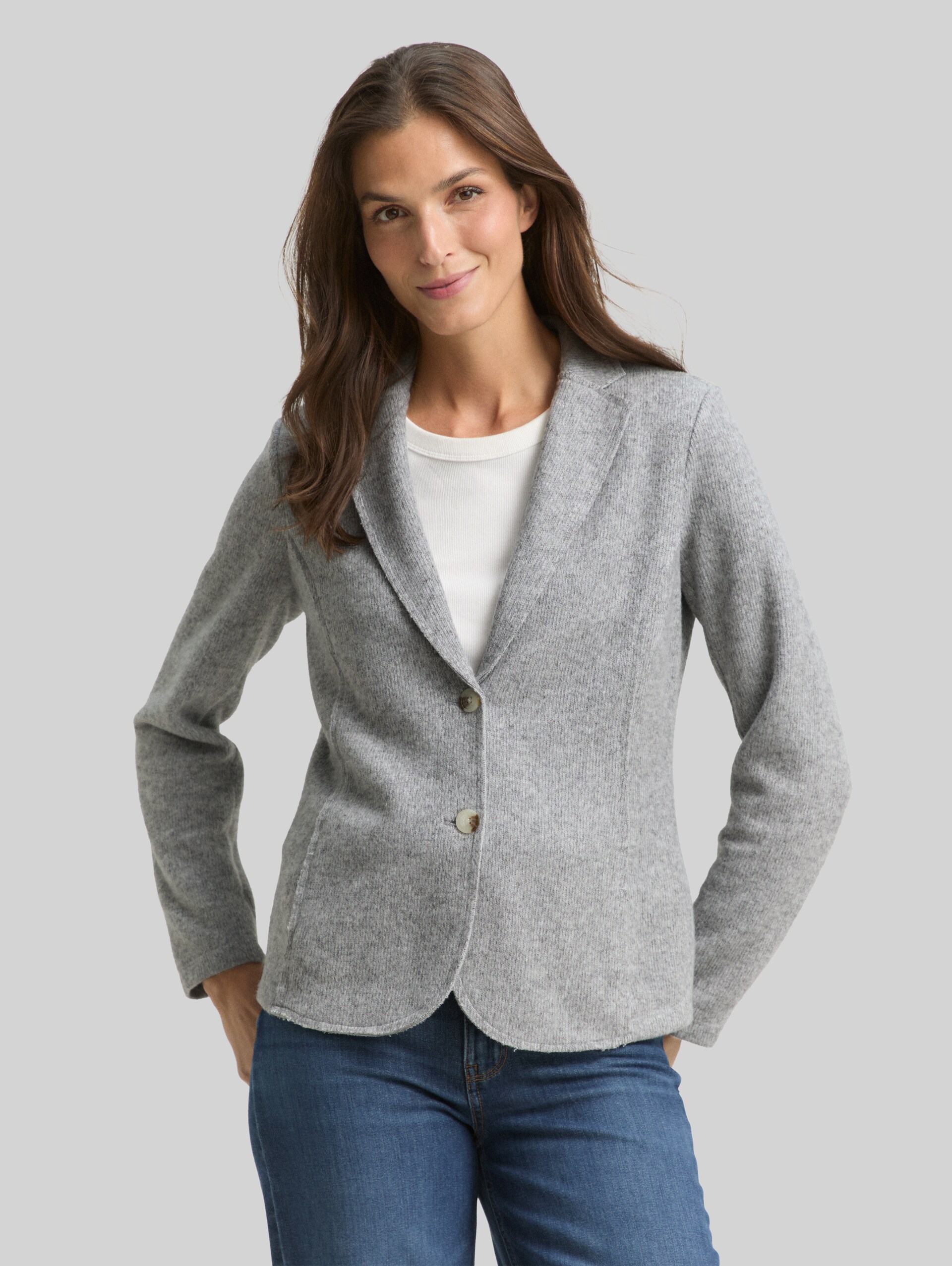 Slim Fit Blazer in Melange-Optik - medium silver grey melange