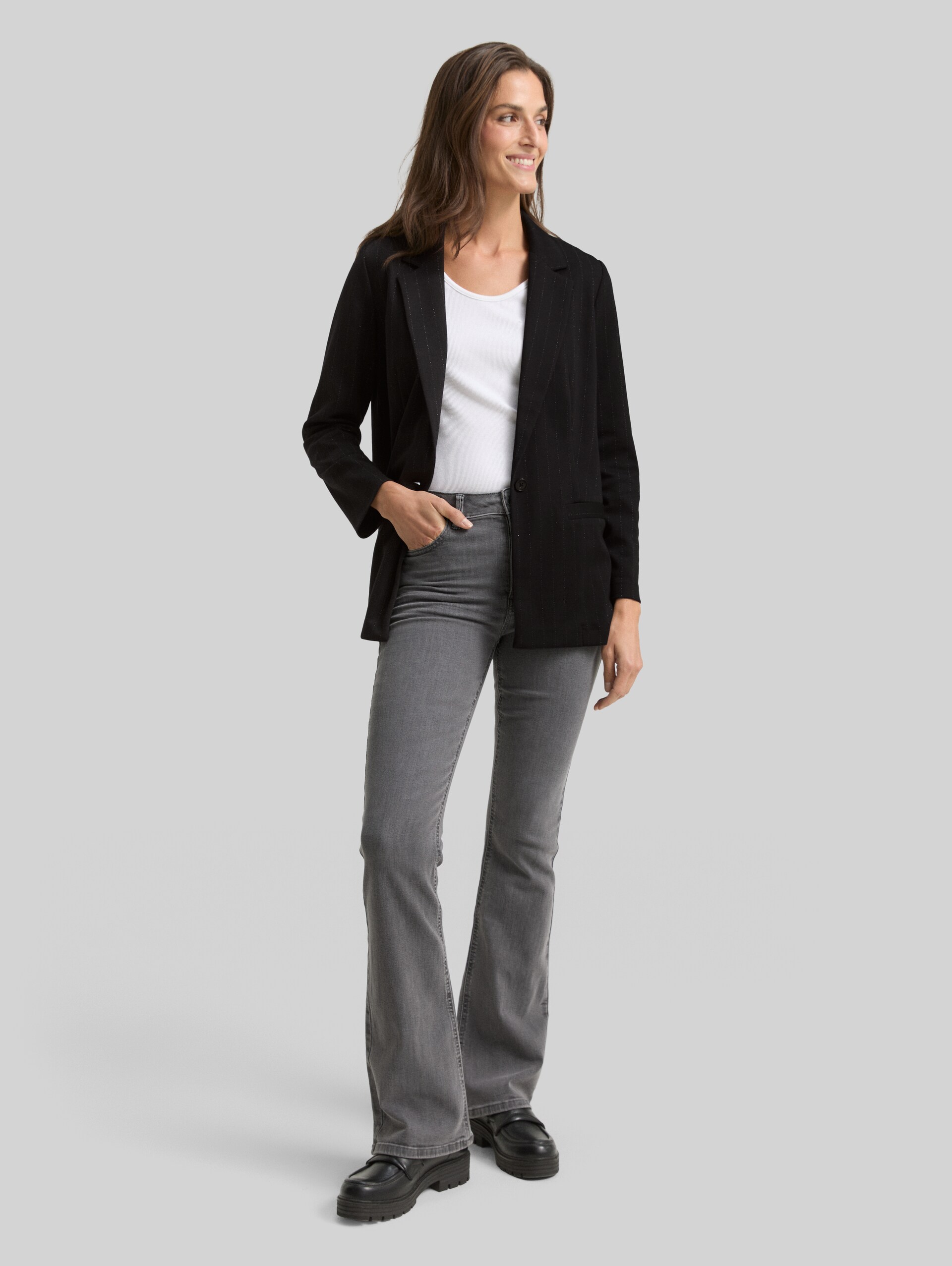 Loose fit blazer with glitter effect - pinstripe with lurex