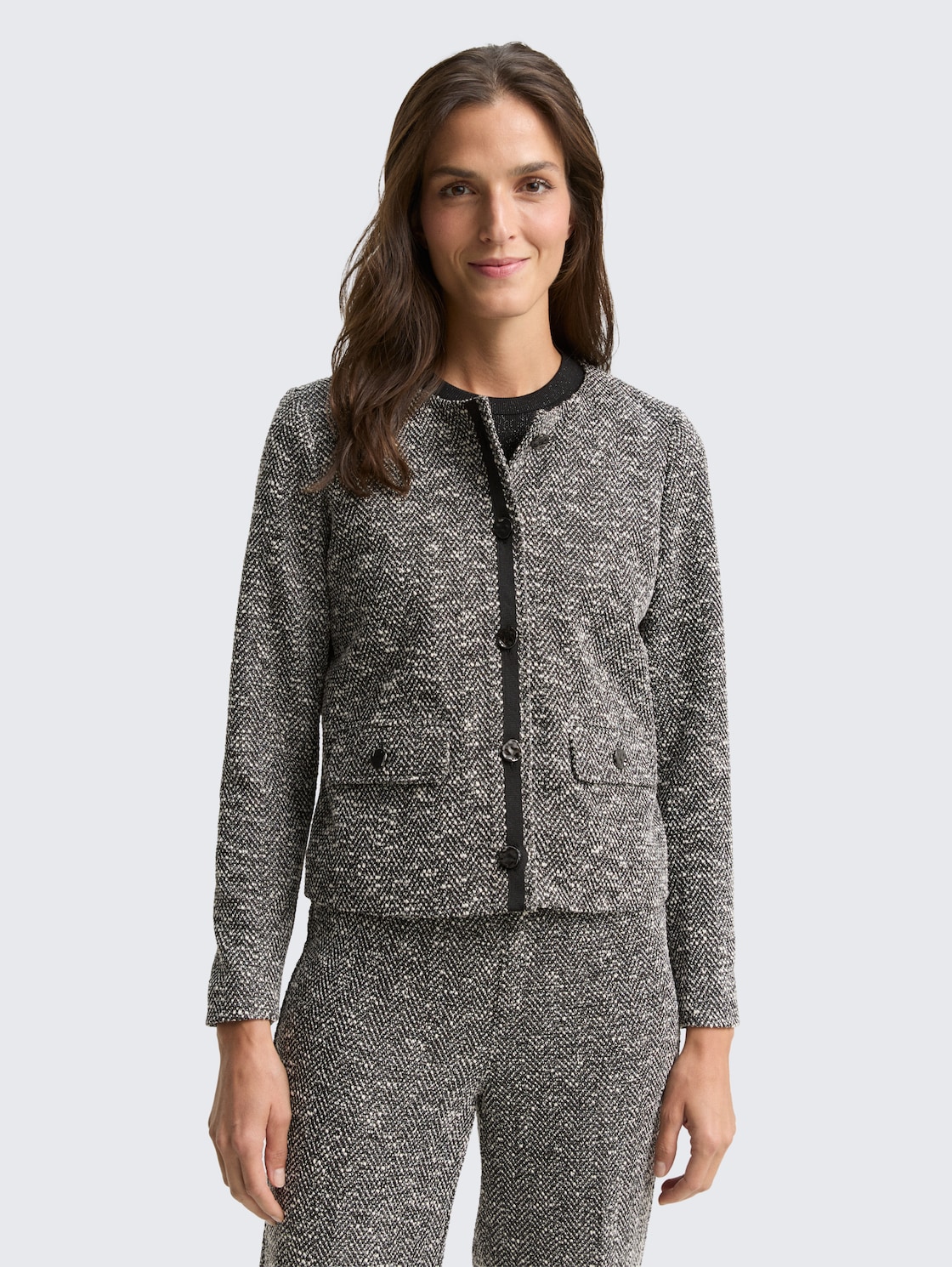 Regular Fit Bouclé Jacke - salt pepper boucle structure