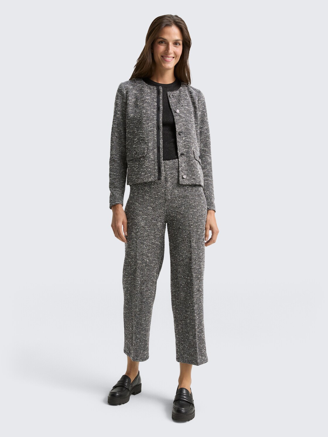 Regular Fit Bouclé Jacke - salt pepper boucle structure