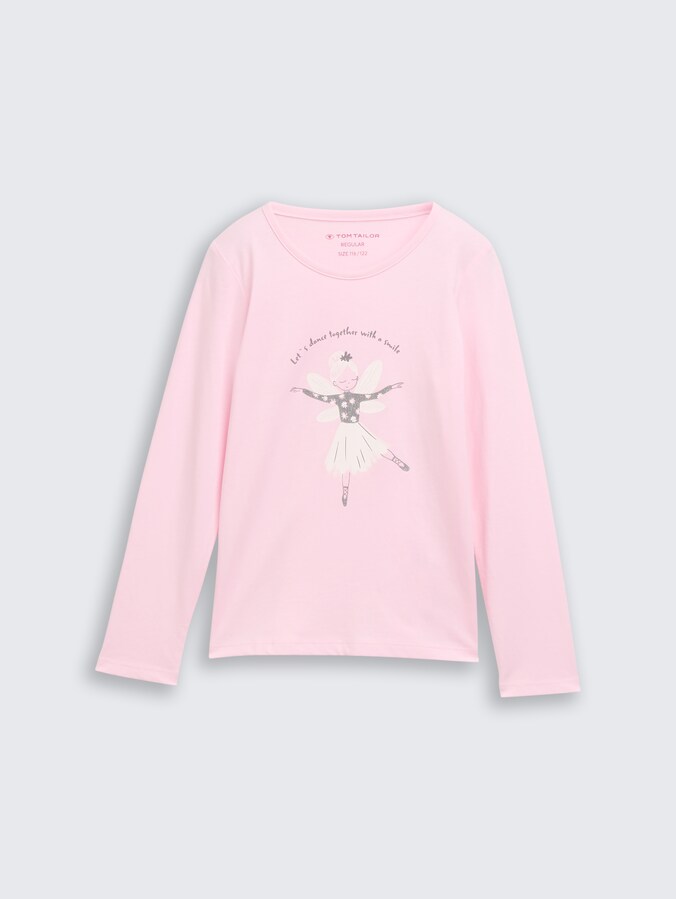 Shirt met lange mouwen en print door Mini Girls, Peachskin