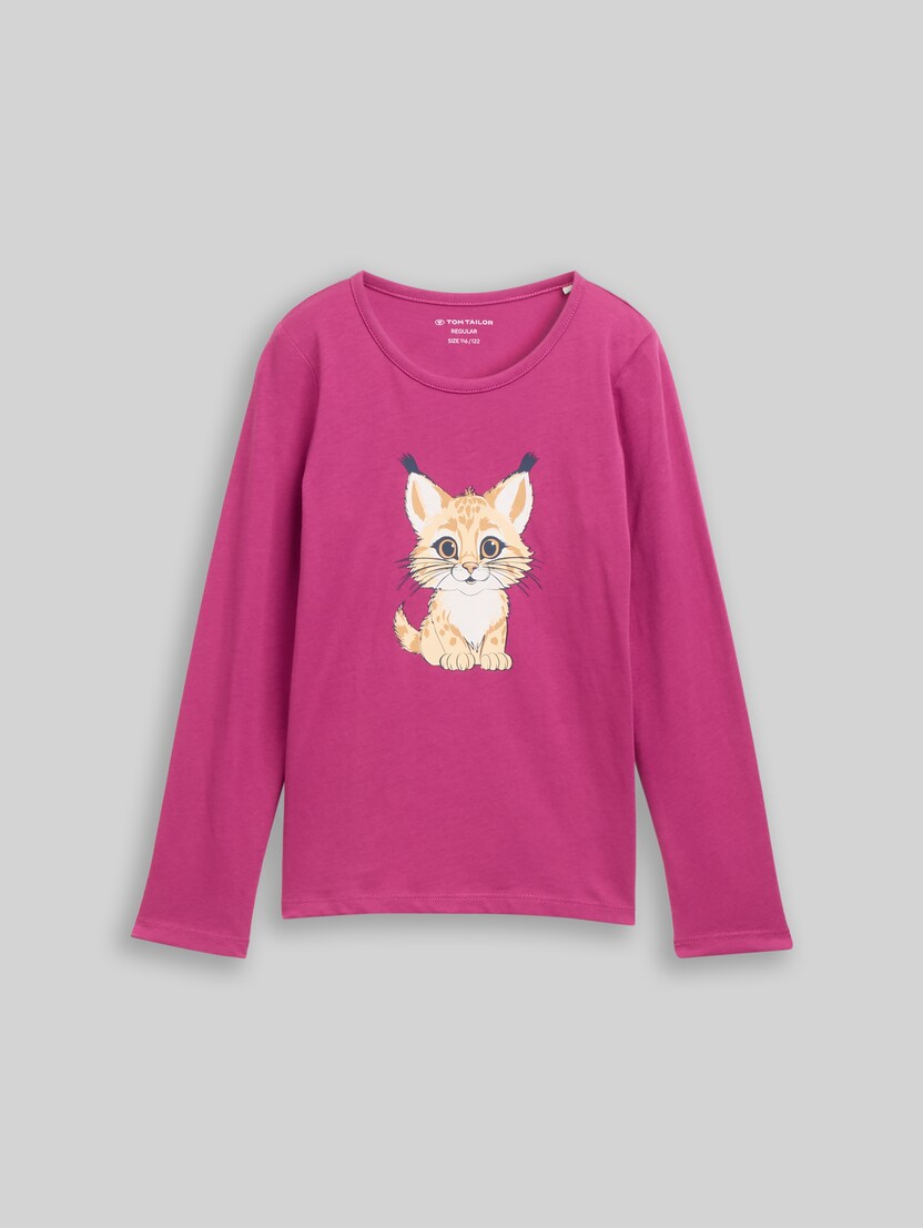 Langarmshirt mit Print von Mini Girls, smooth magenta