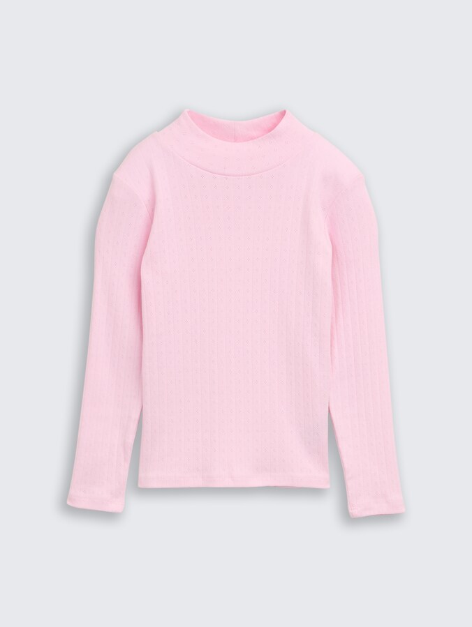 Pointelle shirt met lange mouwen en col door Mini Girls, Peachskin