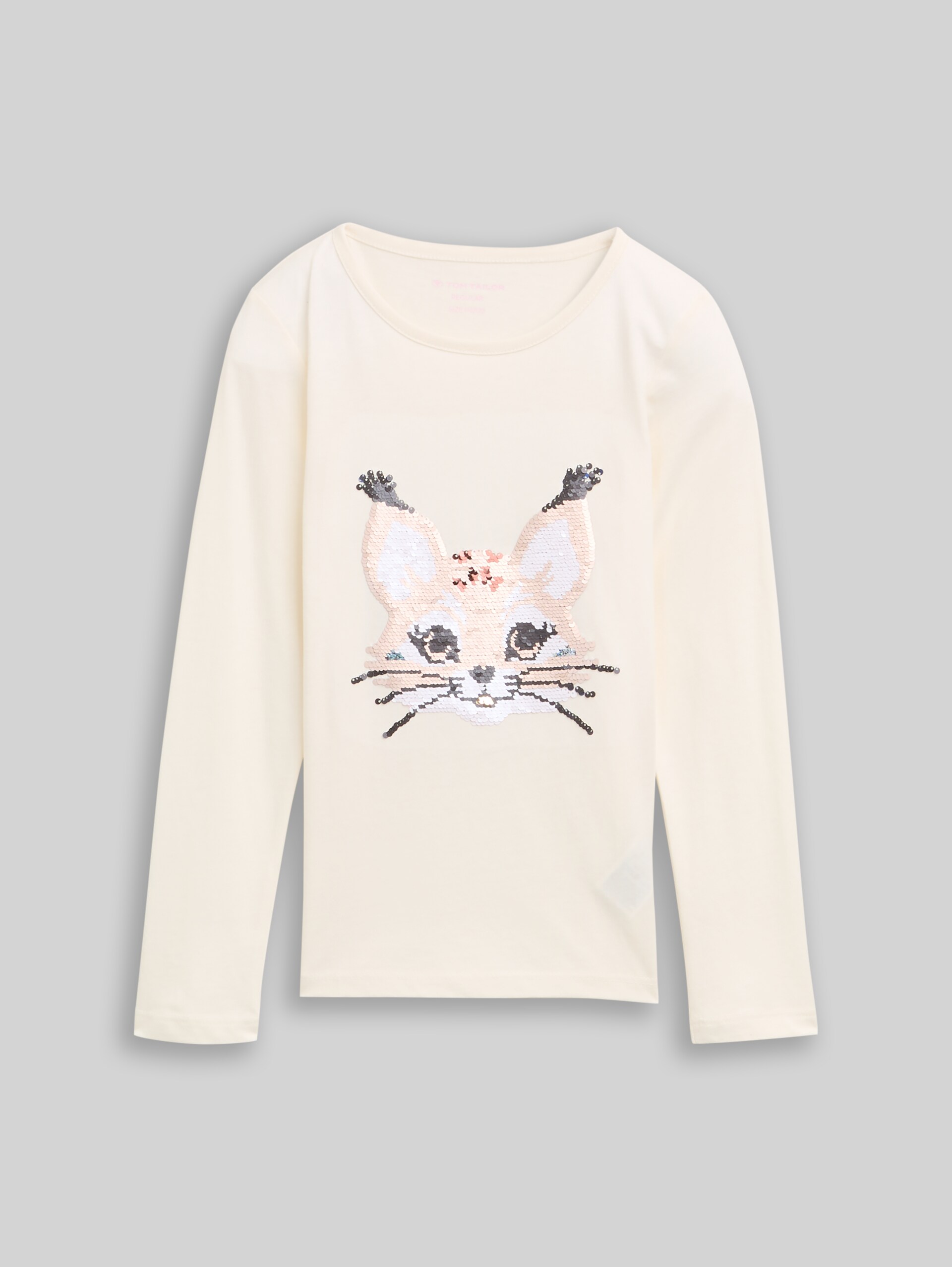 Shirt met lange mouwen en omkeerbare pailletten - Wool White - Product vooraanzicht