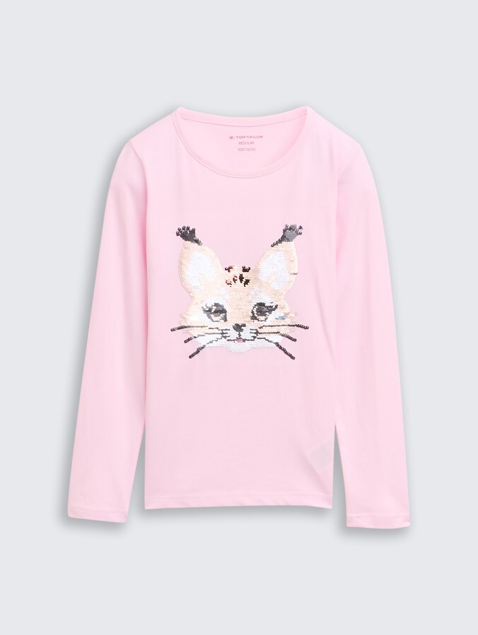 Shirt met lange mouwen en omkeerbare pailletten door Mini Girls, Peachskin