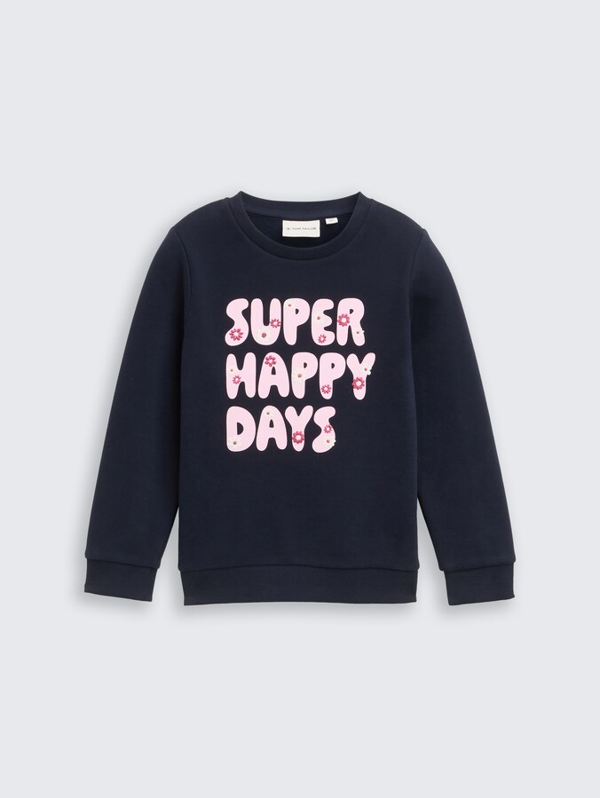Sweatshirt met glitterprint door Mini Girls, sky captain blue