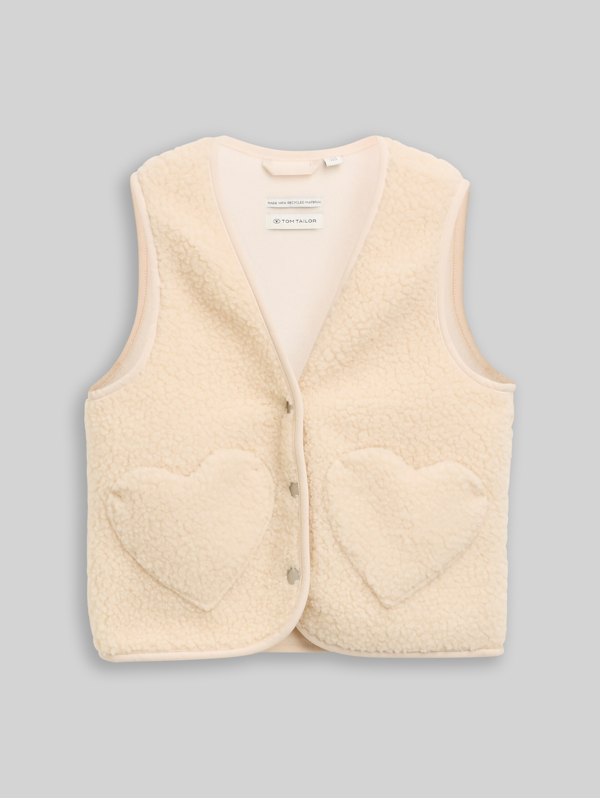 Teddy vest with heart pockets and fleece - cloudy beige - Front product view