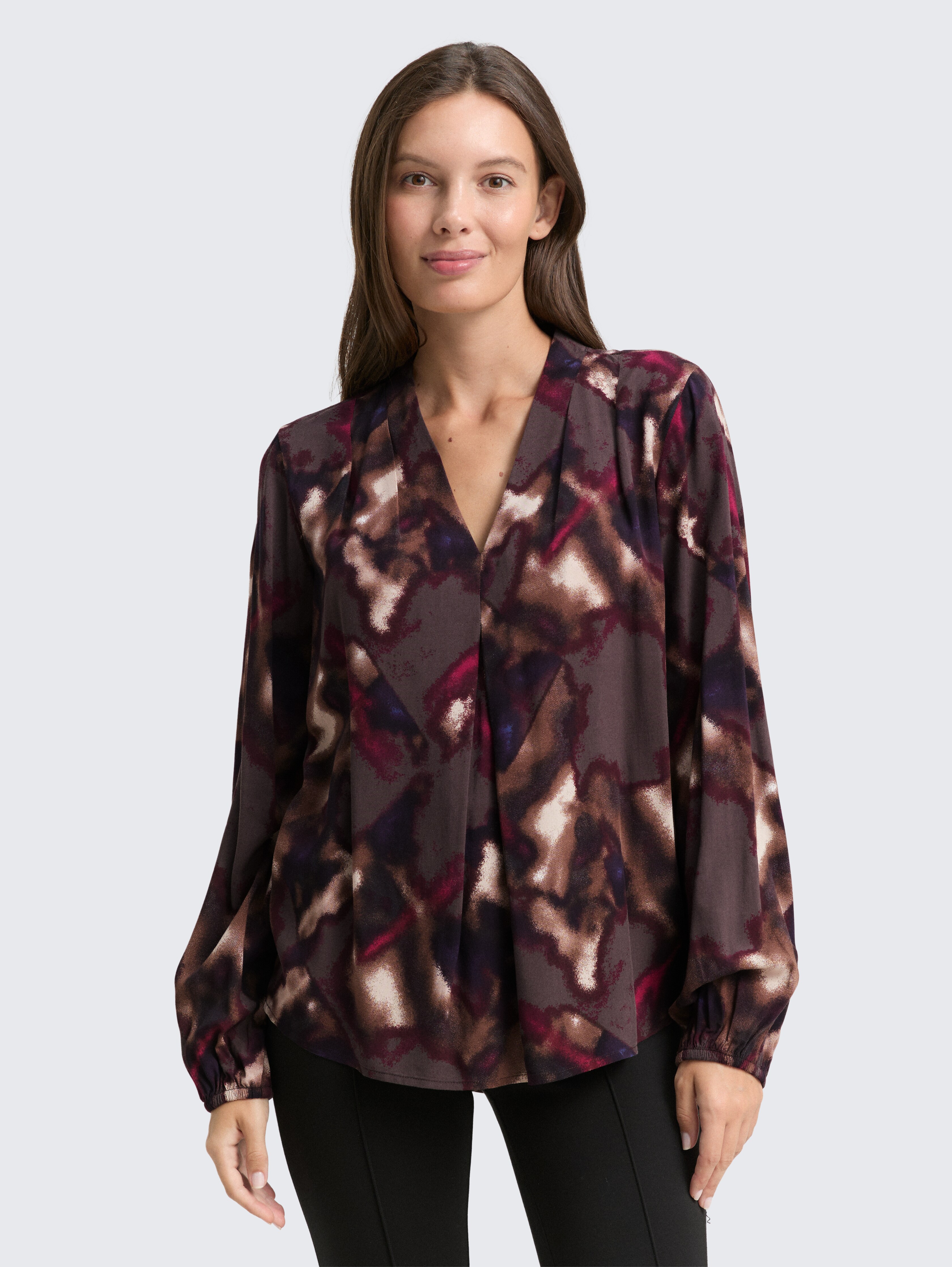 Bluse mit Muster von Women, brown blurry argyle