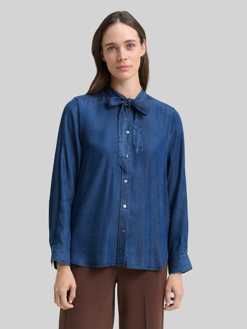 Bluse mit Schleifen-Detail von Women, blue denim dark wash