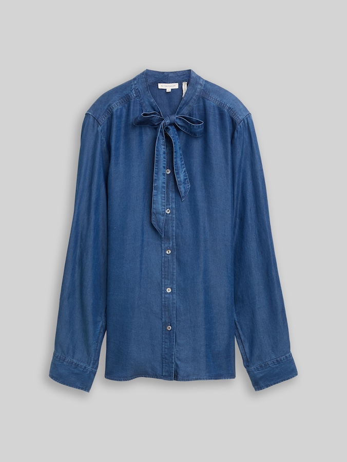 Blouse met strikdetail door Women, blue denim dark wash