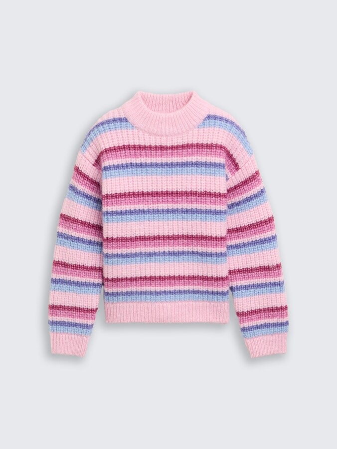 Cropped gebreide trui met streepjesmotief door Mini Girls, multicolor pink blue stripe