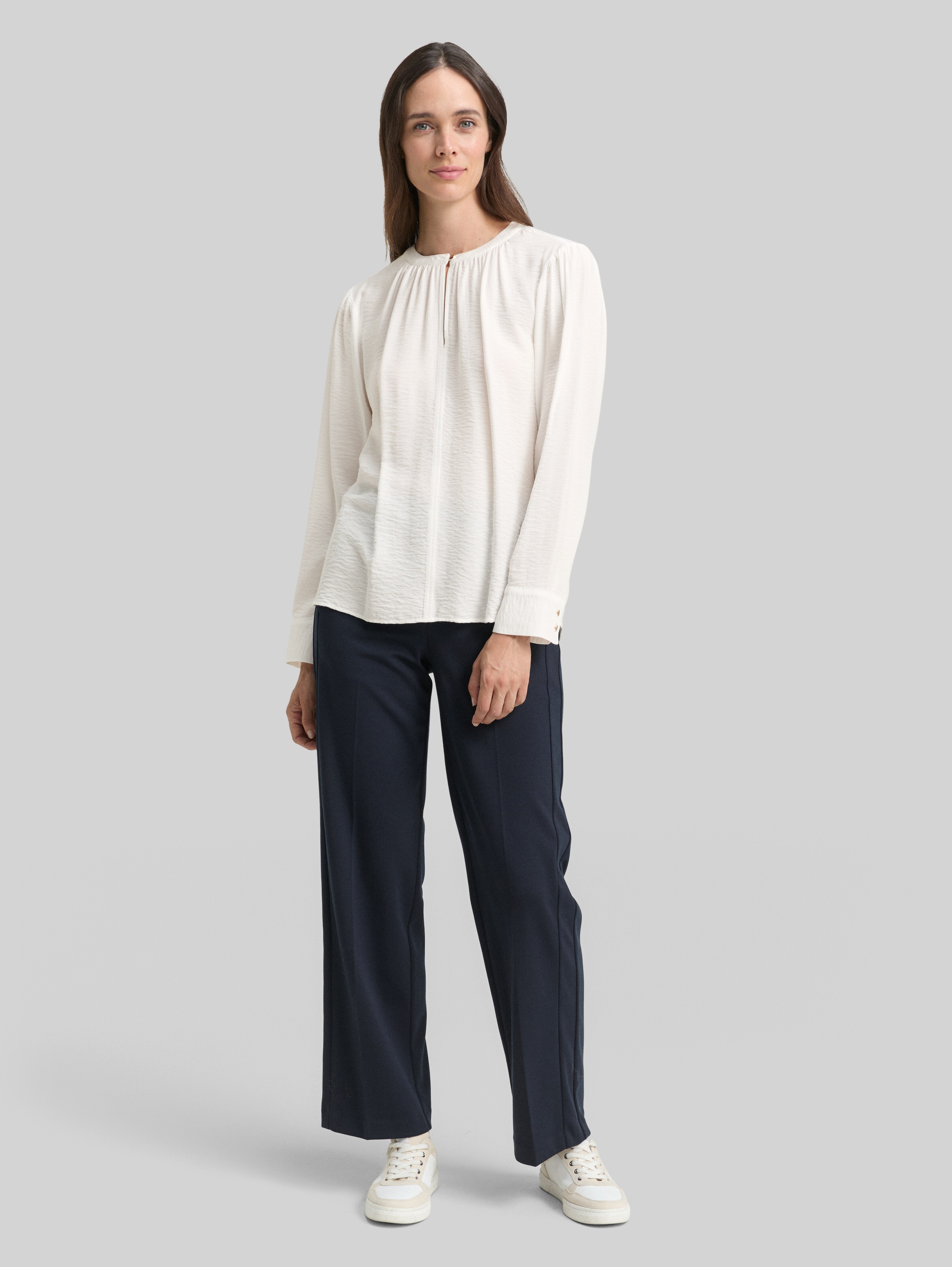 Crinkle blouse with ruffles in white by Tom Tailor