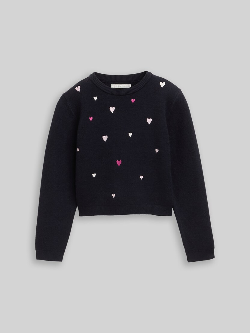 Cropped Strickpullover mit Stickerei von Mini Girls, sky captain blue