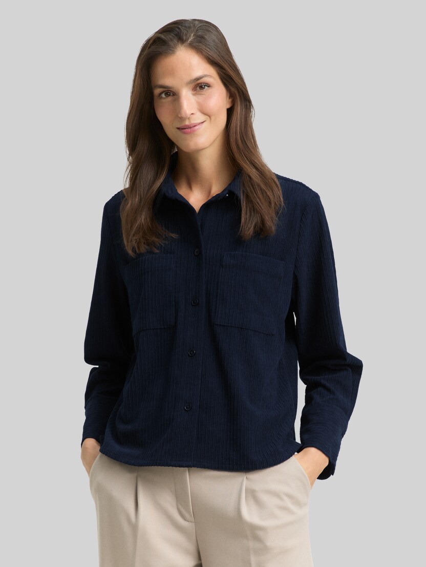 Losvallende corduroy blouse door Women, sky captain blue