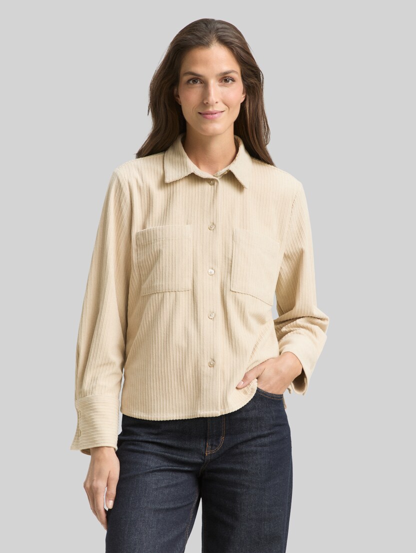 Losvallende corduroy blouse door Women, sand stone beige