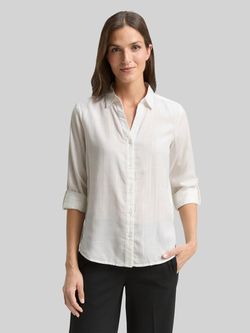 Blouse with glitter-effect stripes by Women, white pinstripe with lurex