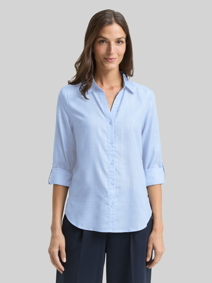 Blouse with glitter-effect stripes by Women, blue pinstripe with lurex