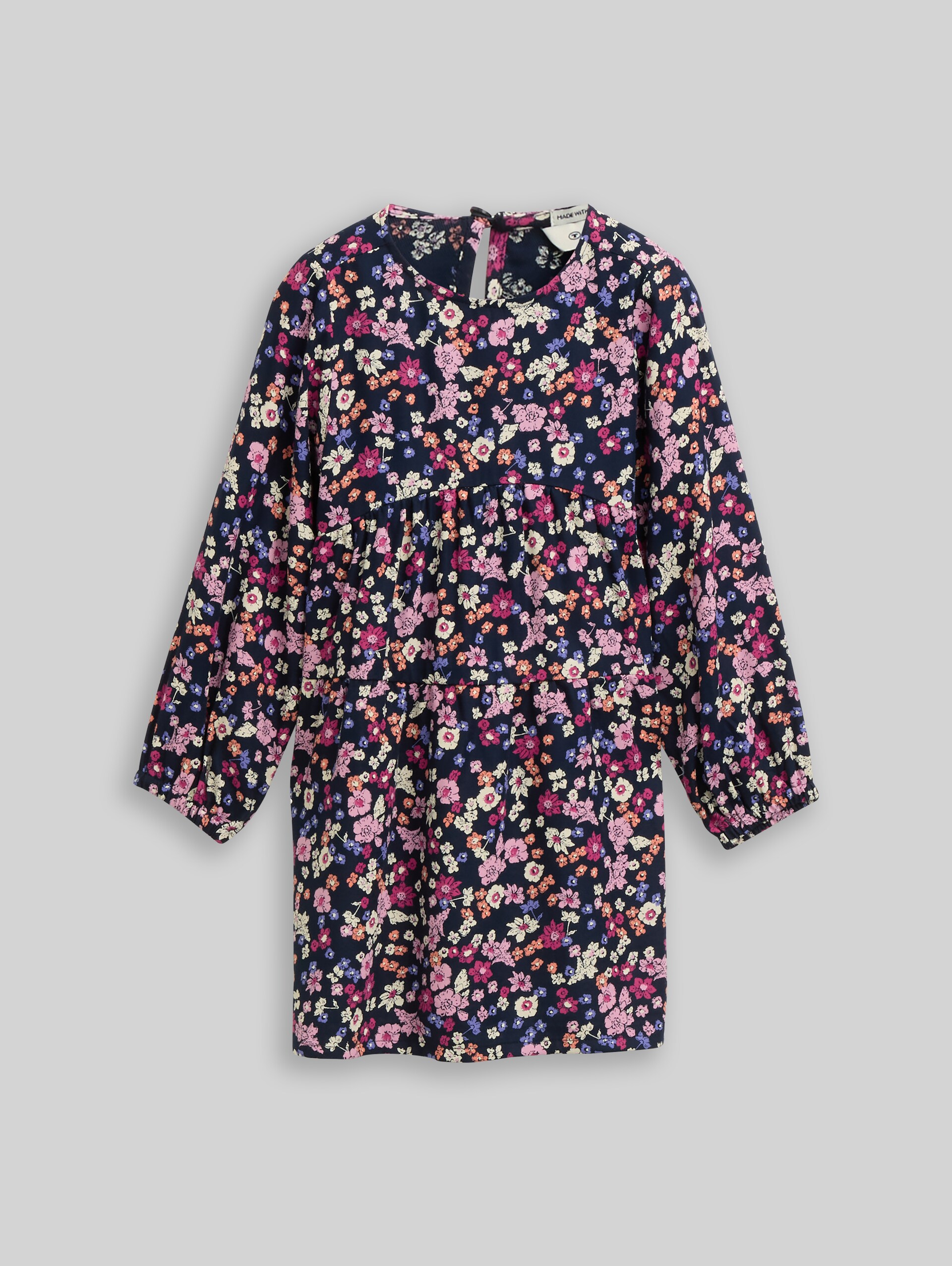 Mini dress with floral pattern - blue multicolor flower print - Front product view