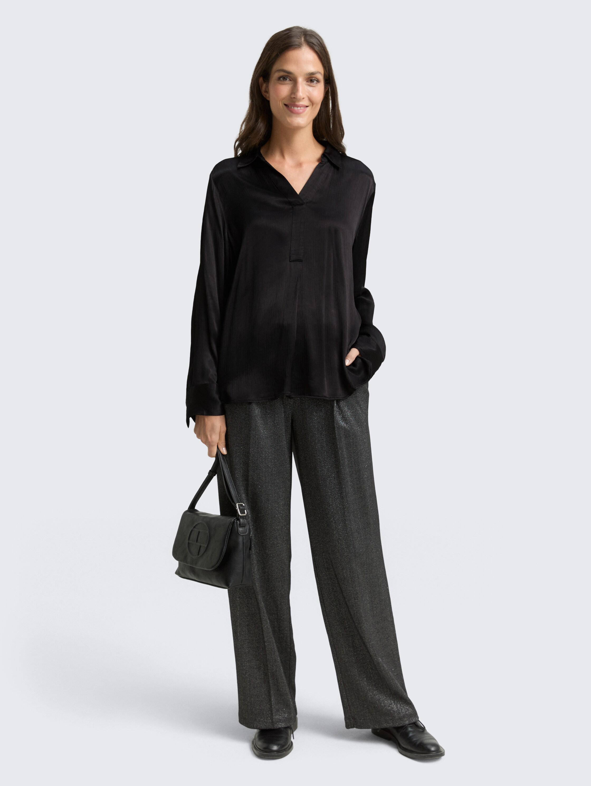 Crinkle satijnen blouse - deep_black_1 - 