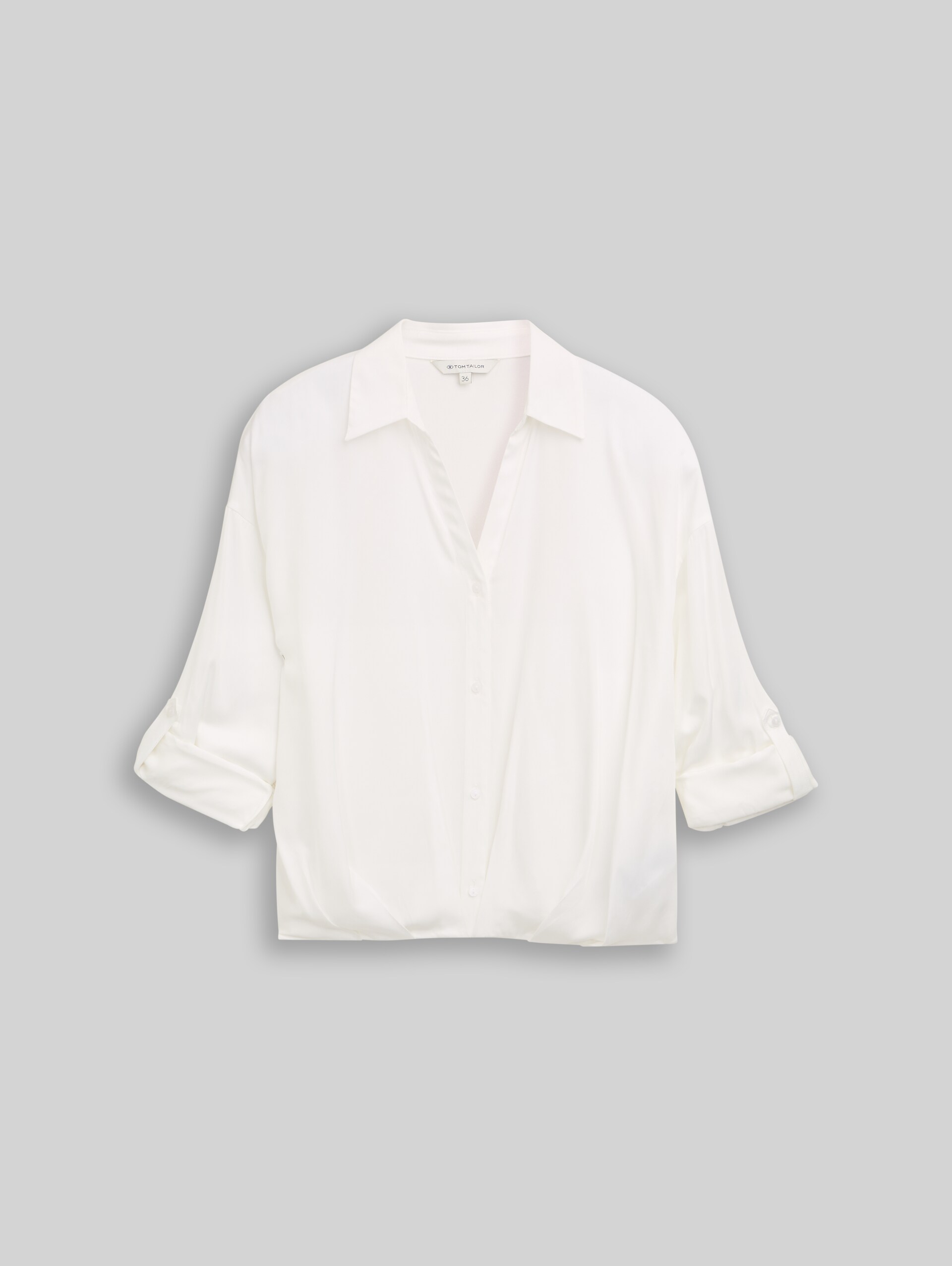 Oversized satin blouse with turn-up function - Whisper White - Front product view