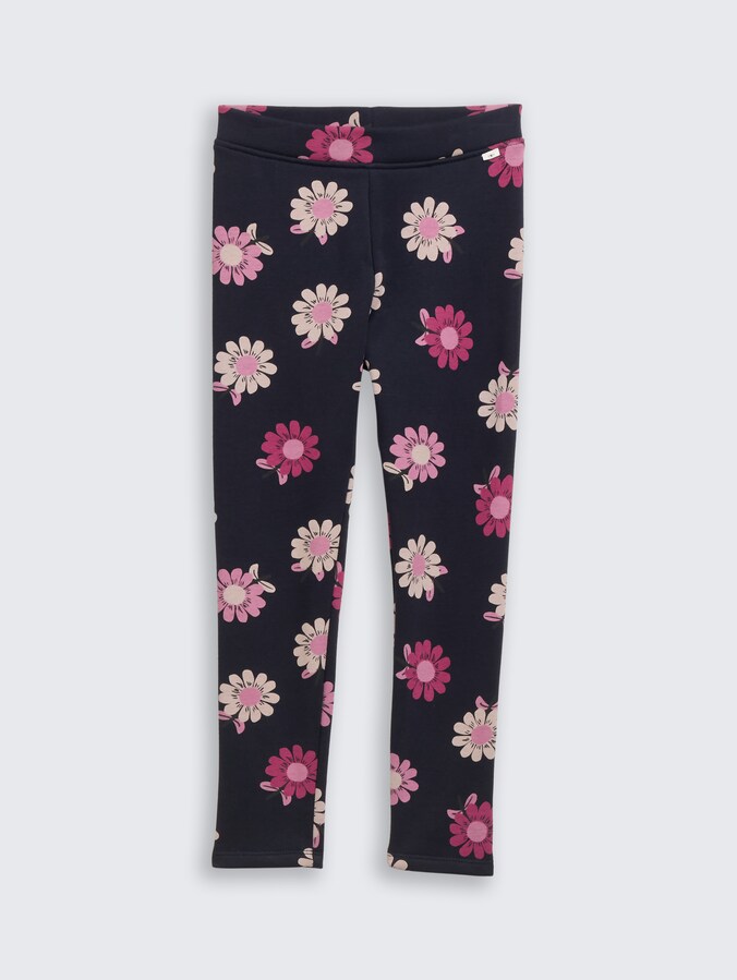 Thermische legging met all-over print door Mini Girls, small dark blue flower print