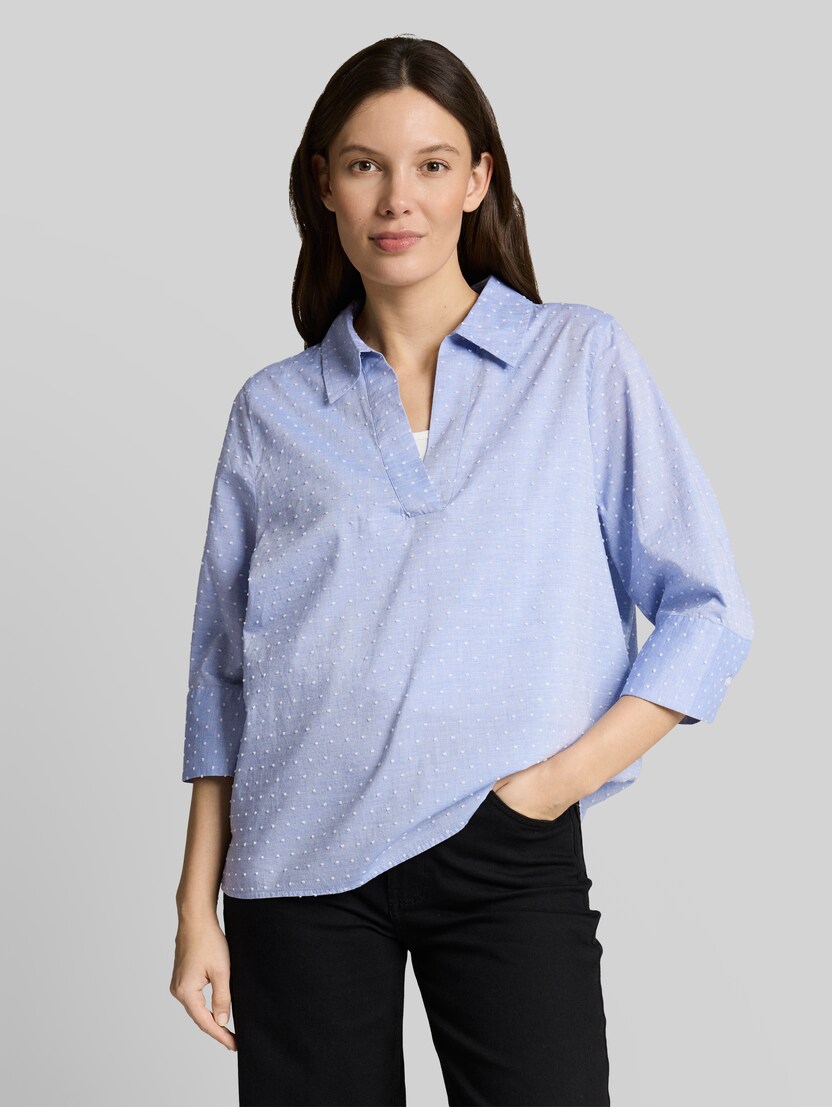 Loose-fit blouse with embroidery by Women, blue white dobby