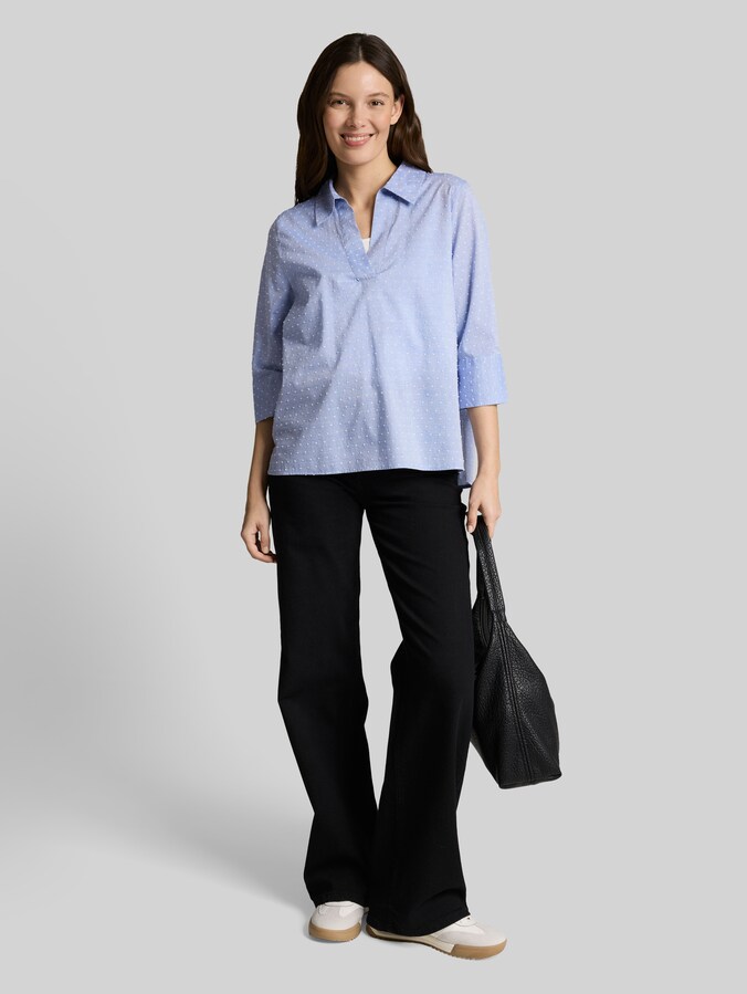 Losvallende blouse met borduursel door Women, blue white dobby