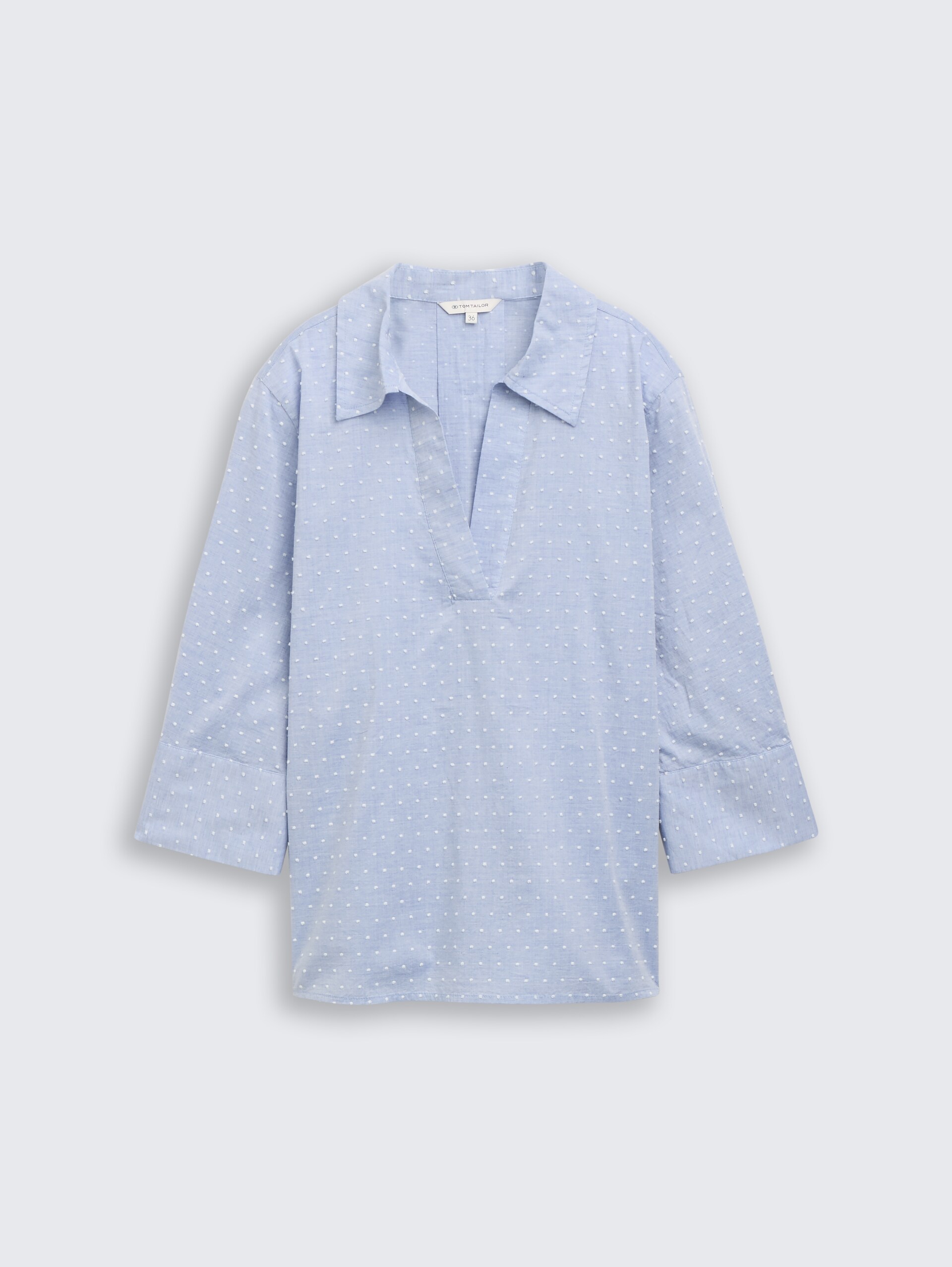 Loose Fit Bluse mit Stickerei - blue white dobby - Vorder-Produkt-Ansicht
