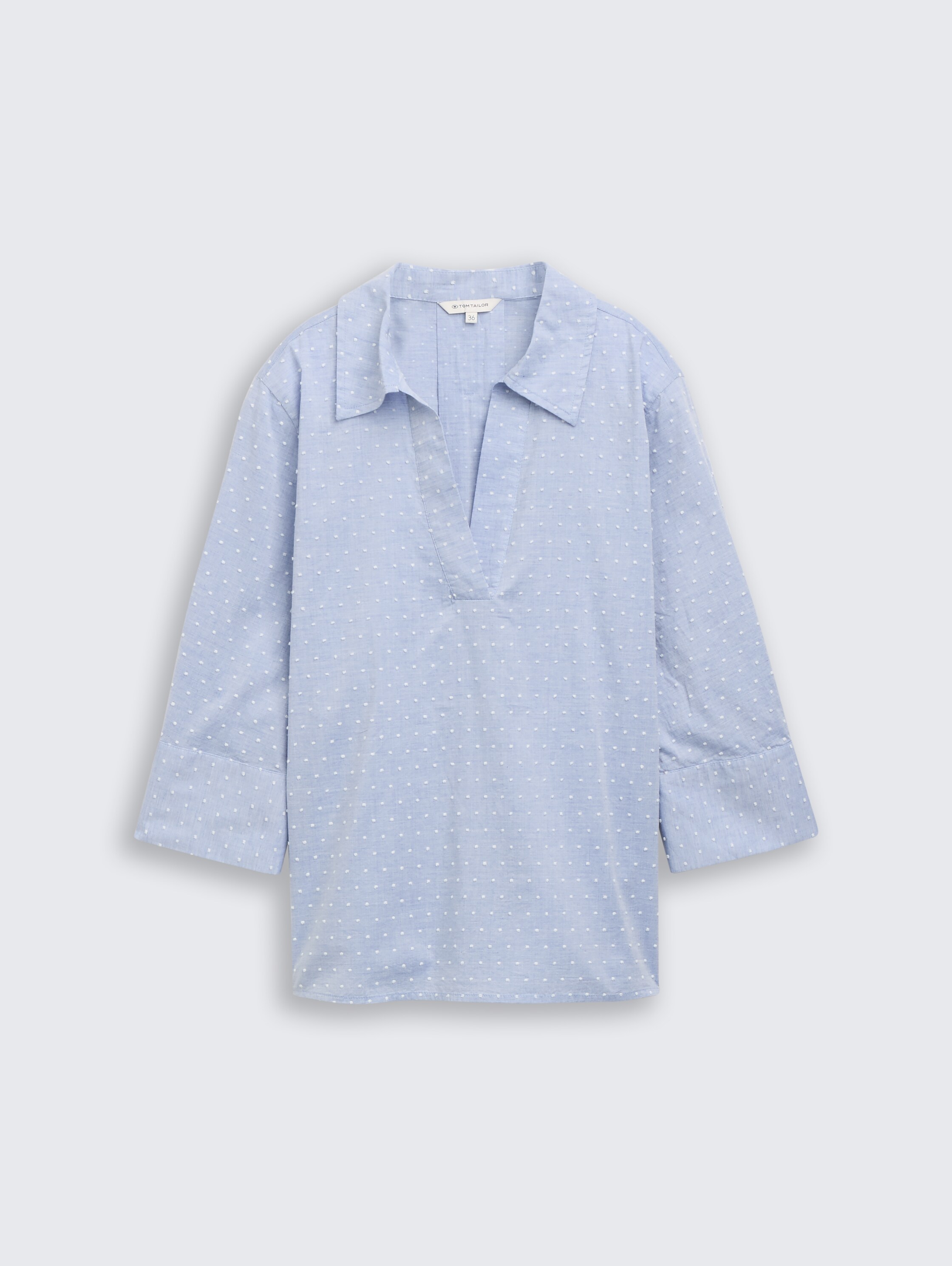 Chemisier ample avec broderies - blue white dobby - Vue de face du produit