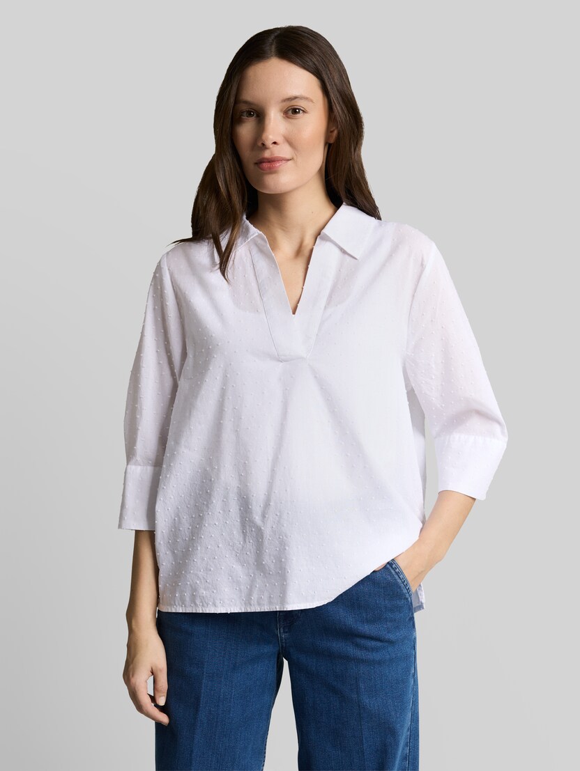 Loose-fit blouse with embroidery by Women, white dobby