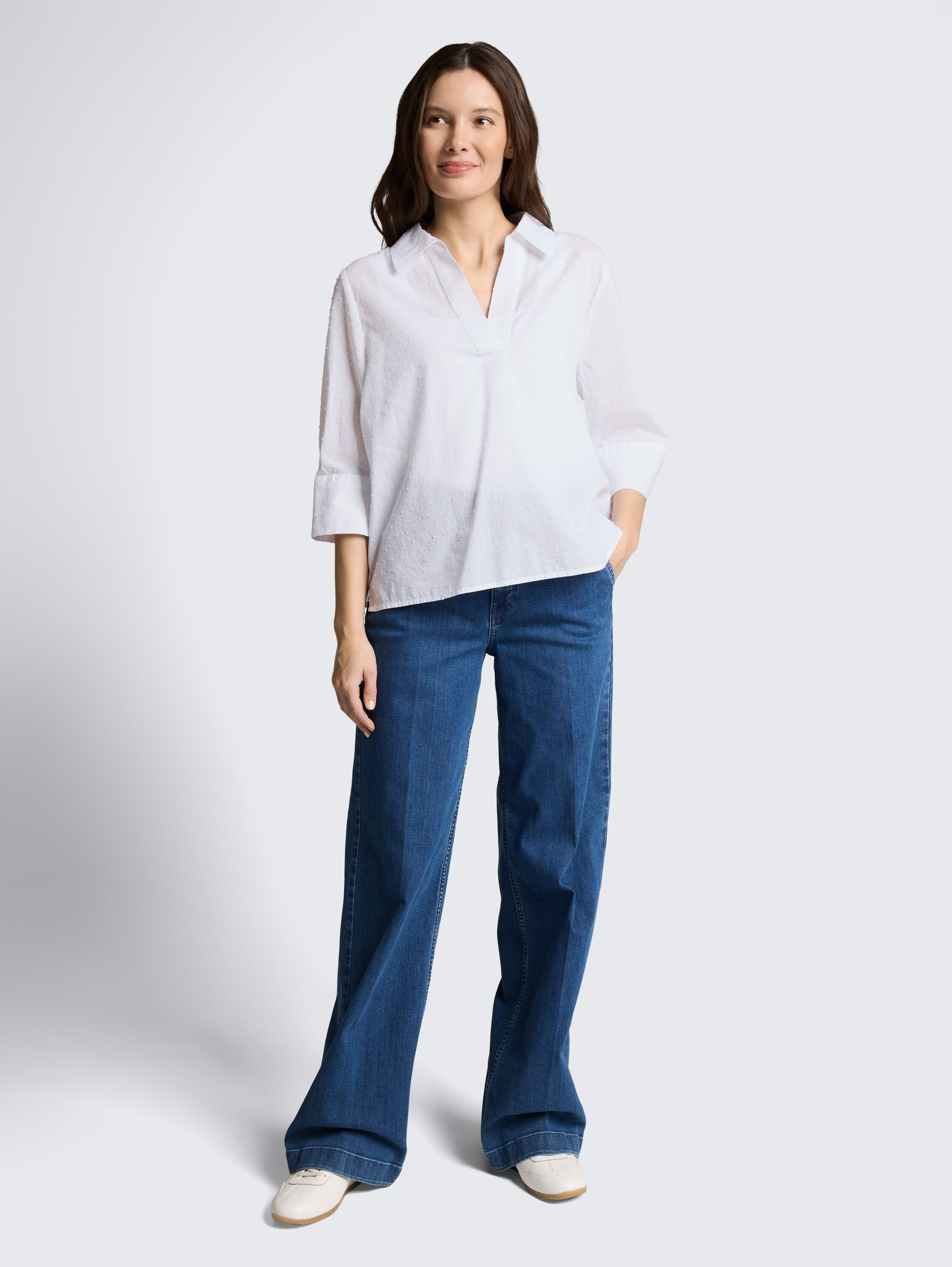 Chemisier ample avec broderies - white dobby - Vue de face du modèle