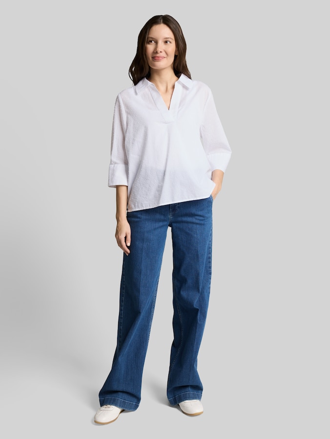Losvallende blouse met borduursel door Women, white dobby
