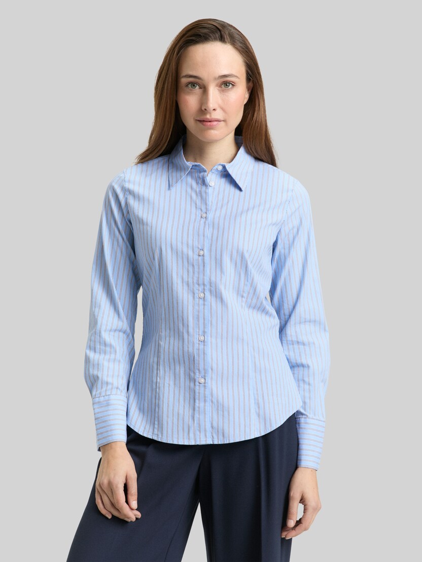 Fitted Popeline Hemdbluse von Women, blue white poplin stripe