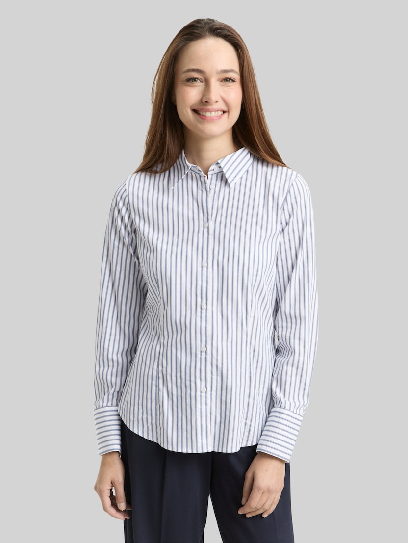 Fitted Popeline Hemdbluse von Women, white blue poplin stripe